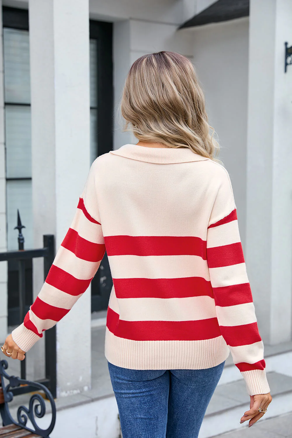 Graham Striped Polo Knit Sweater - Red - Image 6
