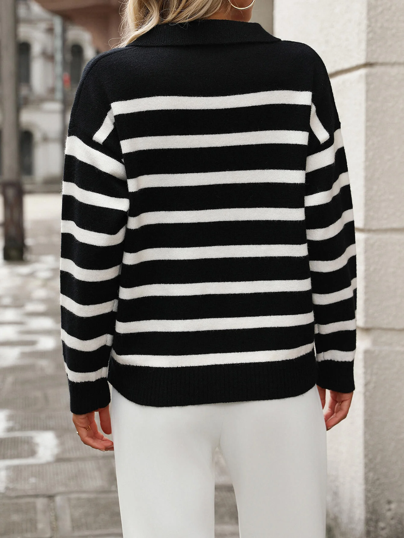 Graham Striped Polo Sweater - Black - Image 6