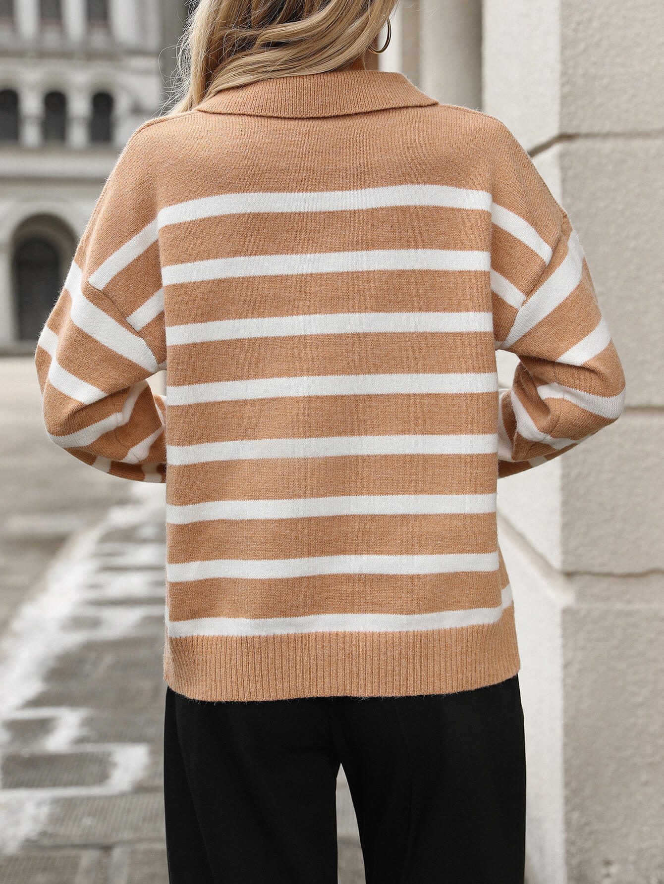Graham Striped Polo Sweater - Khaki - Image 6