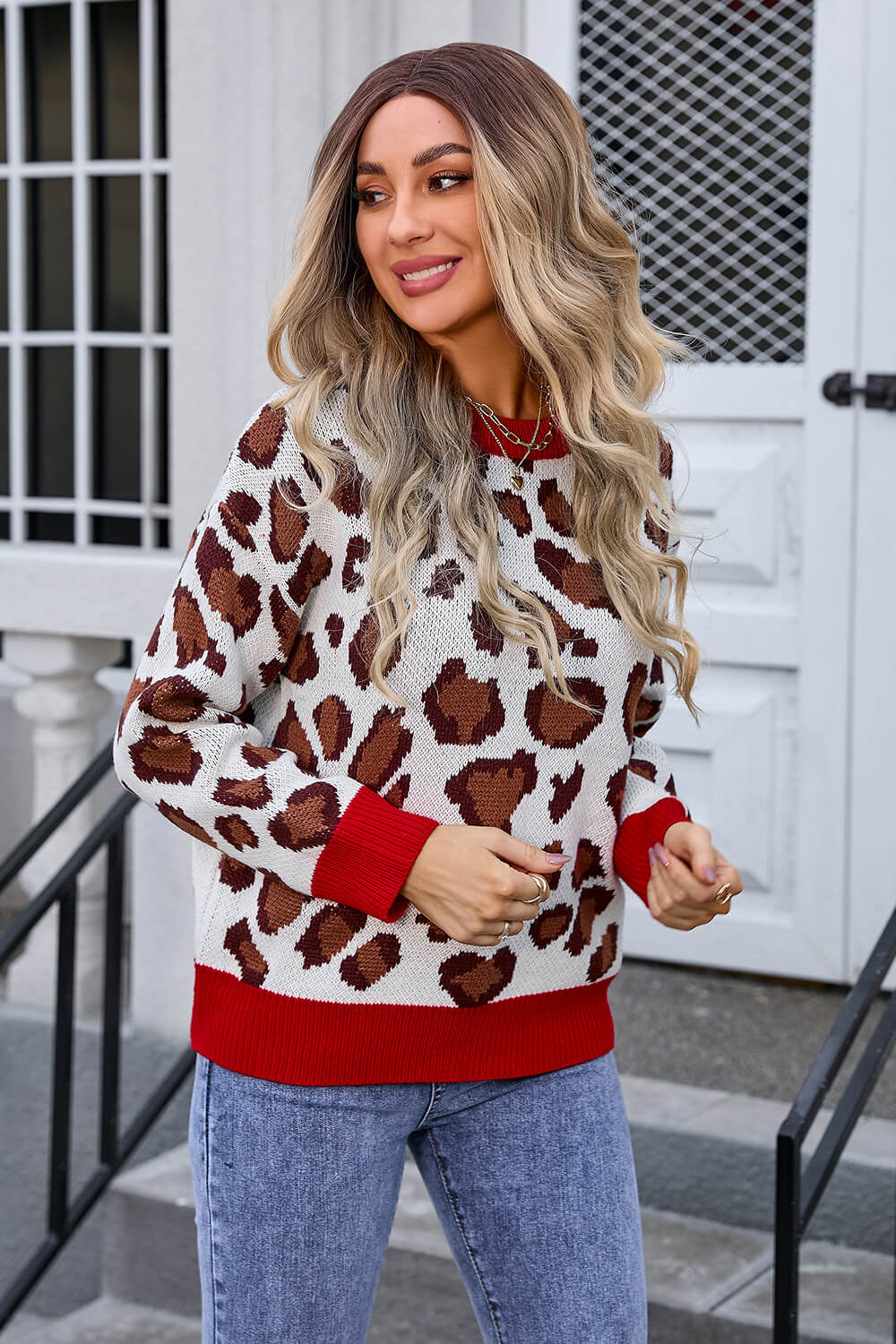 Gwenyth Leopard Knit Sweater - Beige - Image 5