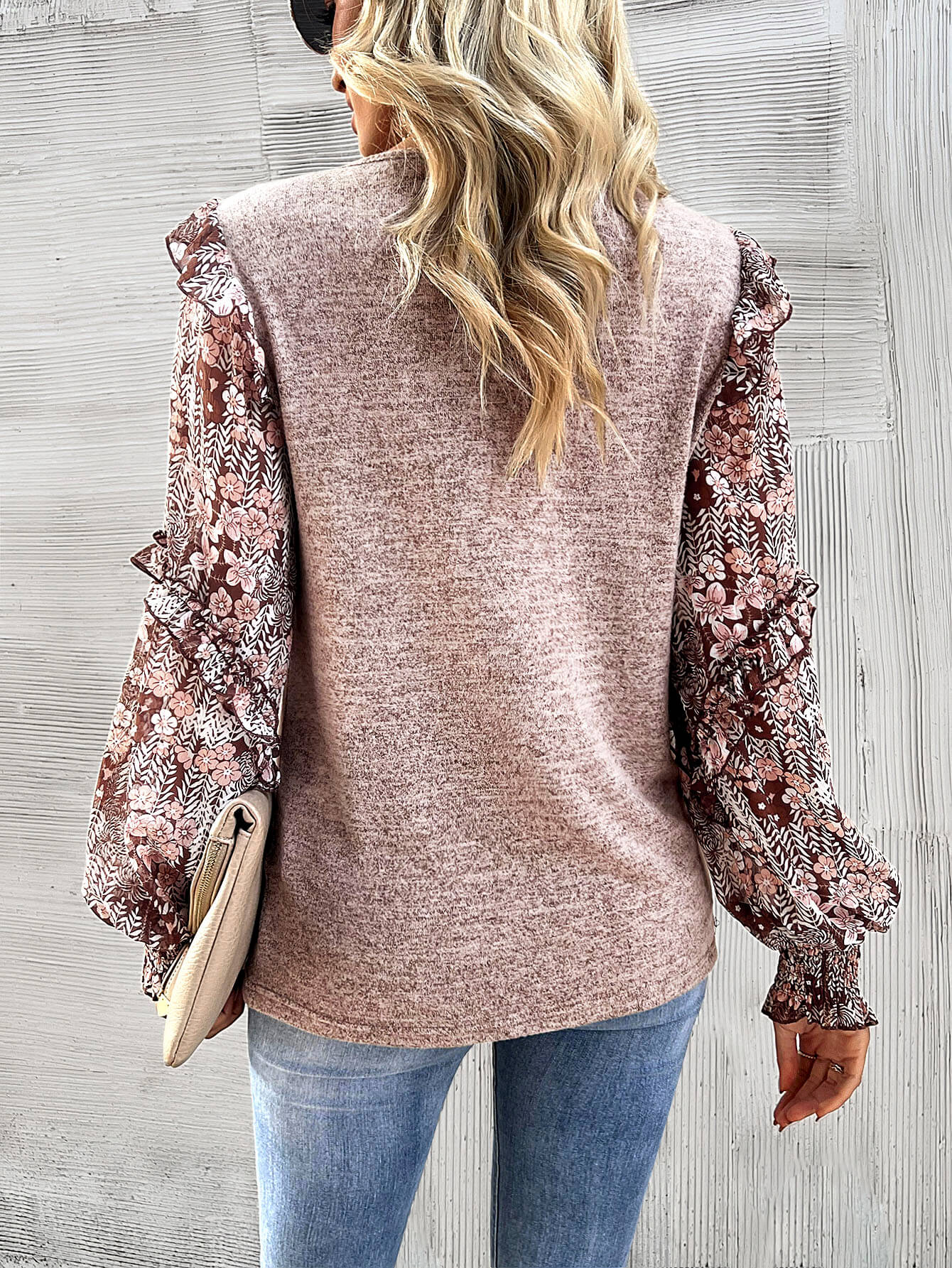 Hairos Floral Contrast Blouse Sweater - Beige - Image 6