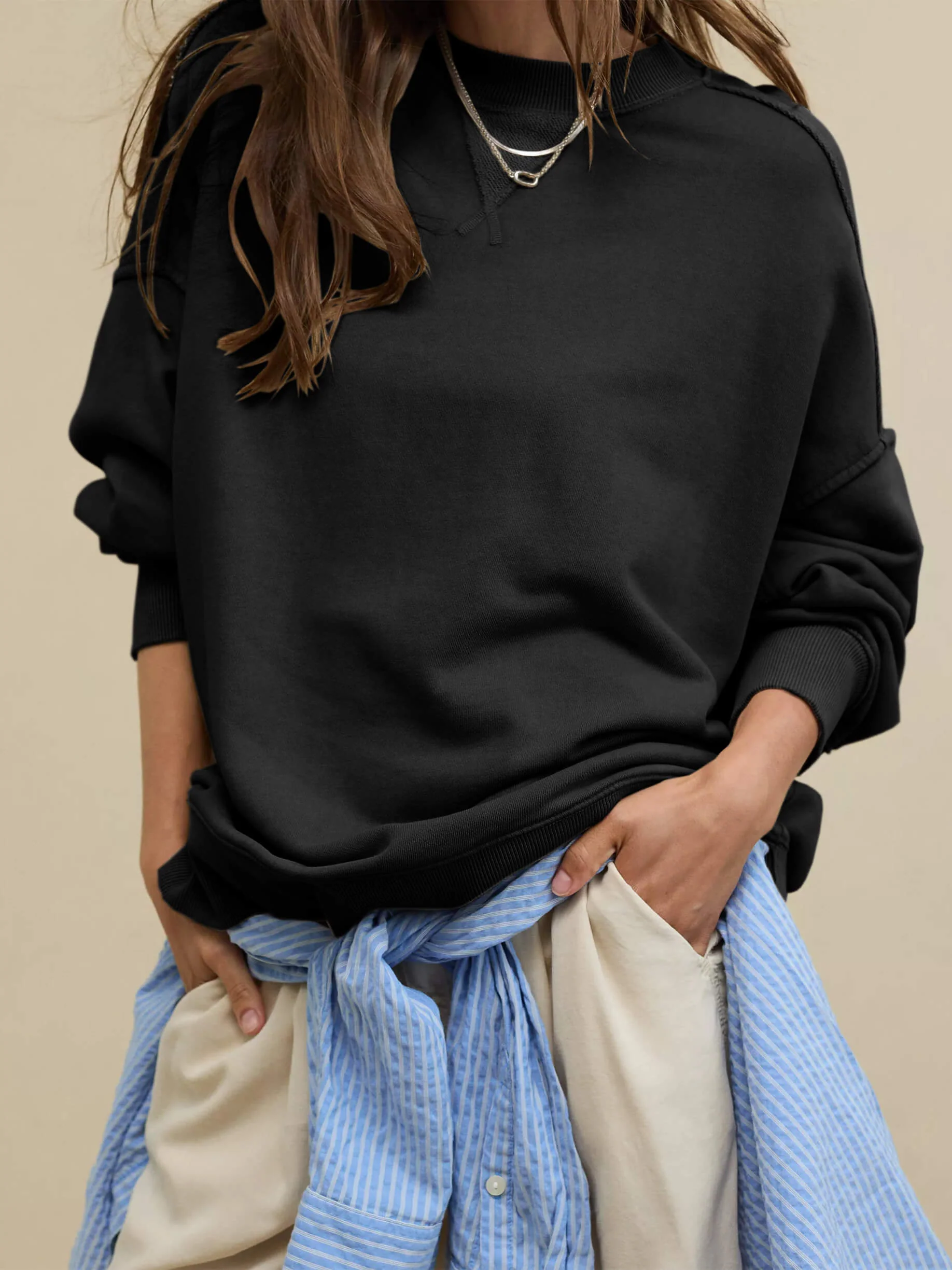 Hamptons Cotton Blend Pullover Sweater - Black - Image 4
