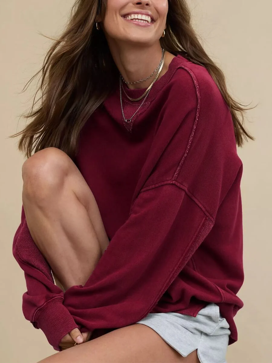 Hamptons Cotton Blend Pullover Sweater - Burgundy - Image 2