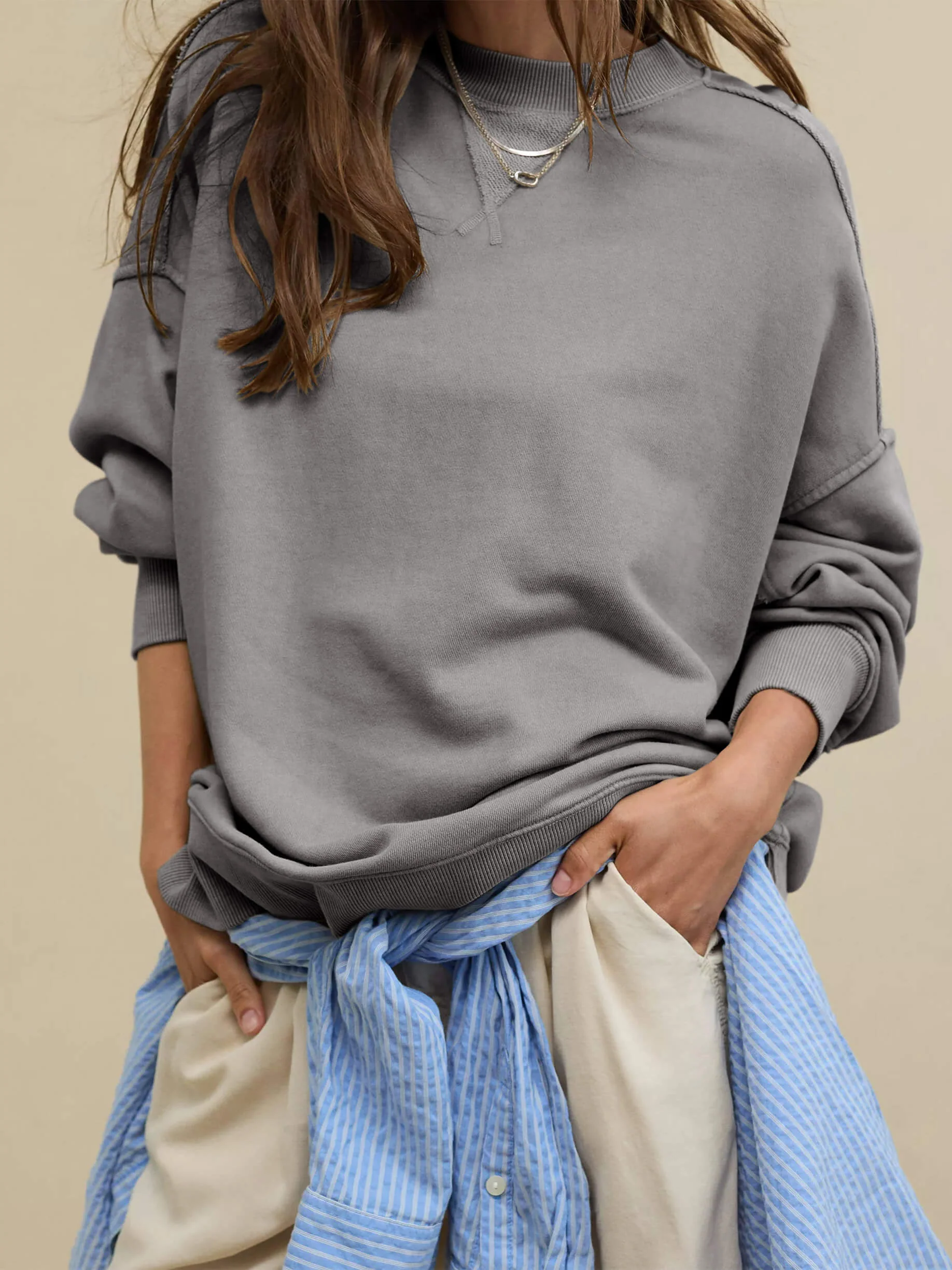 Hamptons Cotton Blend Pullover Sweater - Grey - Image 2