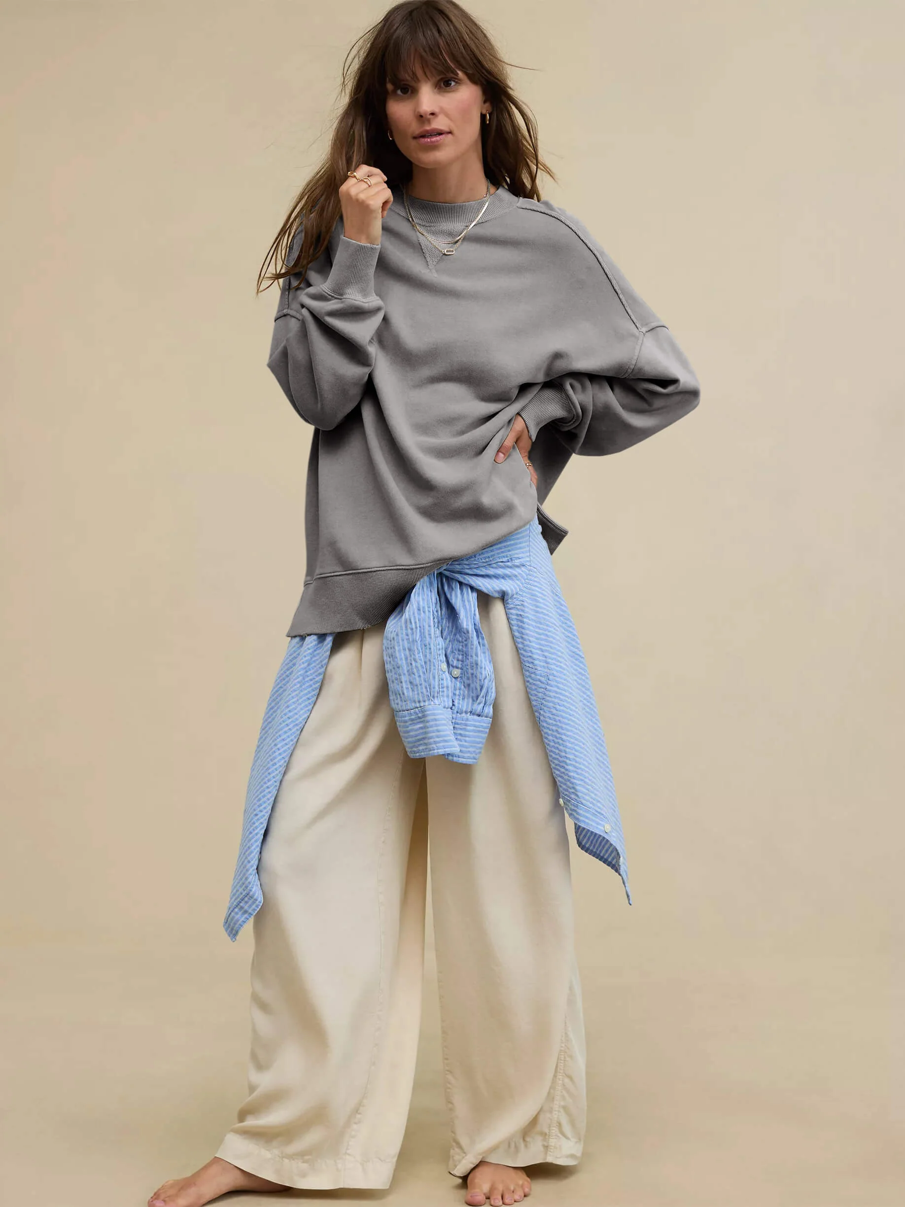 Hamptons Cotton Blend Pullover Sweater - Grey - Image 3