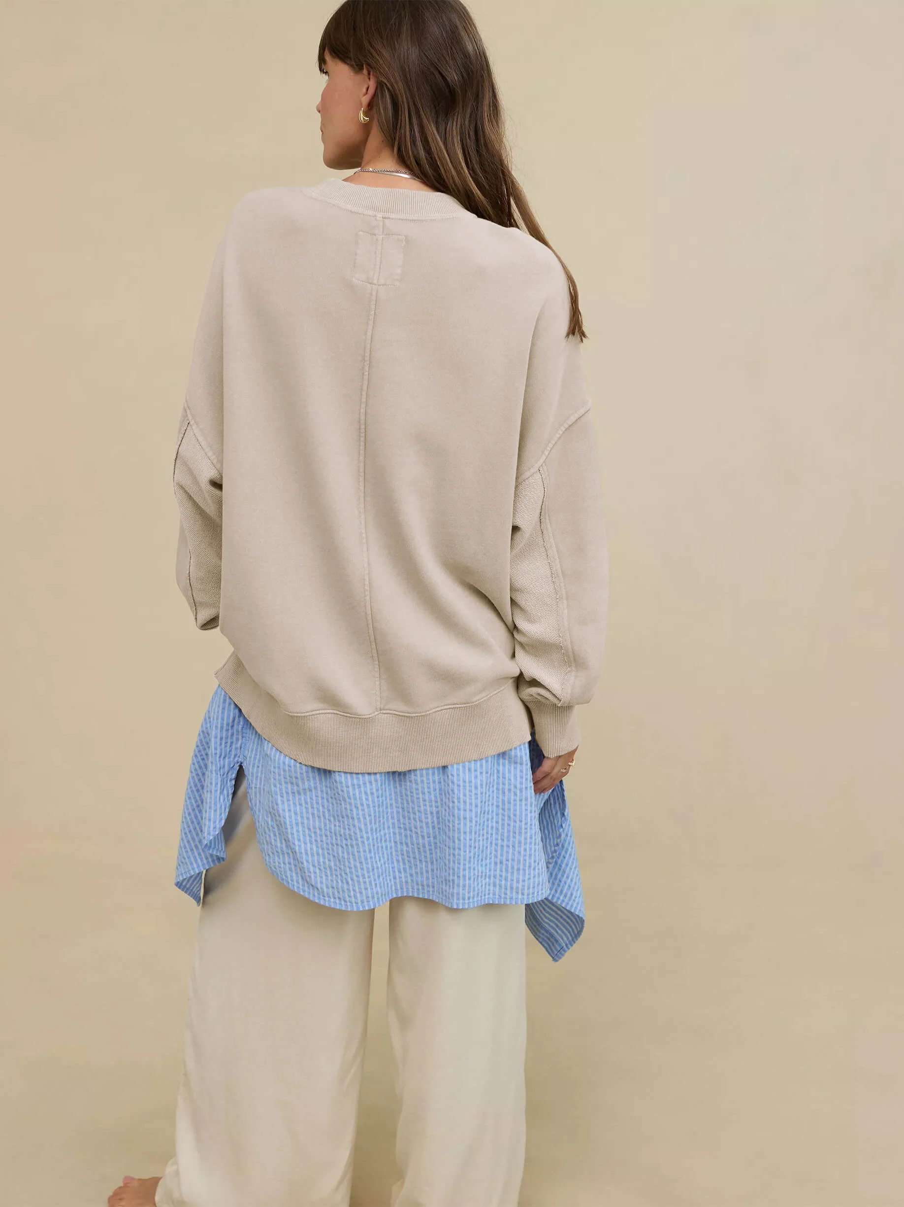 Hamptons Cotton Blend Pullover Sweater - Taupe - Image 2