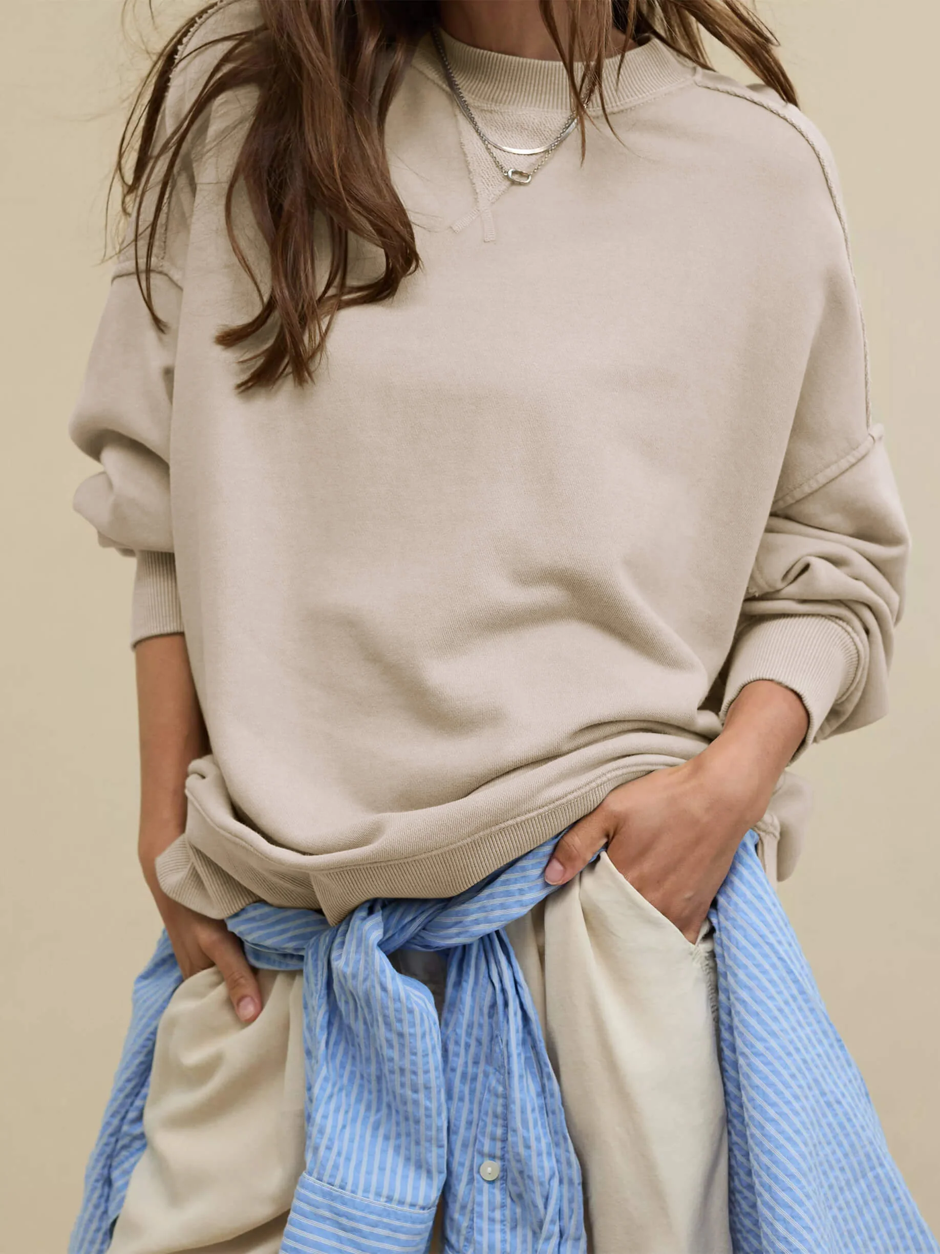 Hamptons Cotton Blend Pullover Sweater - Taupe - Image 4