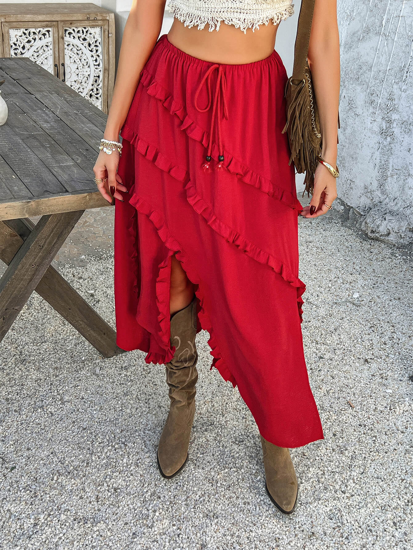 Harmonic High Low Maxi Skirt - red - Image 4