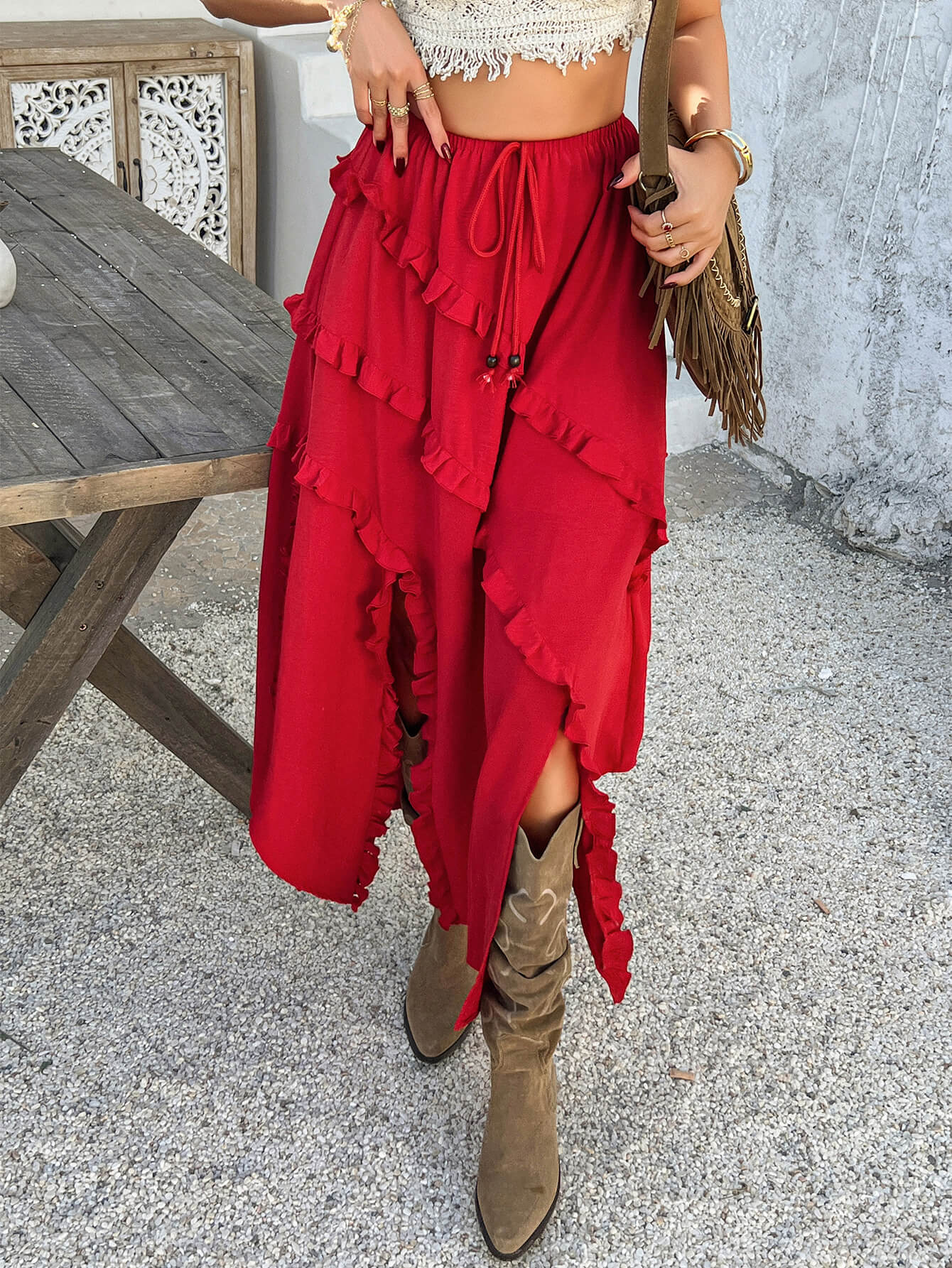 Harmonic High Low Maxi Skirt - red - Image 6