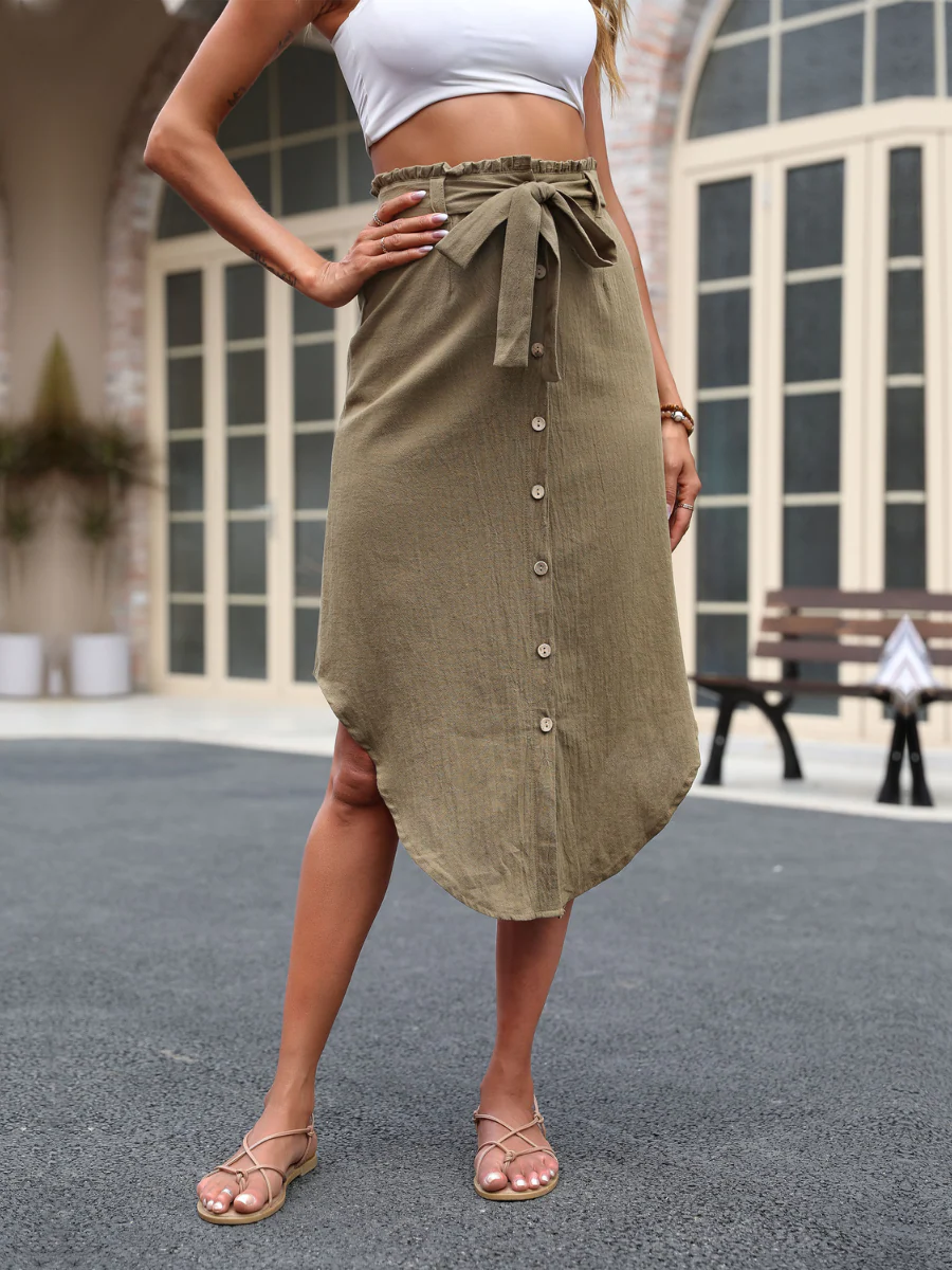 HARPA LINEN SKIRT - KHAKI - Image 6