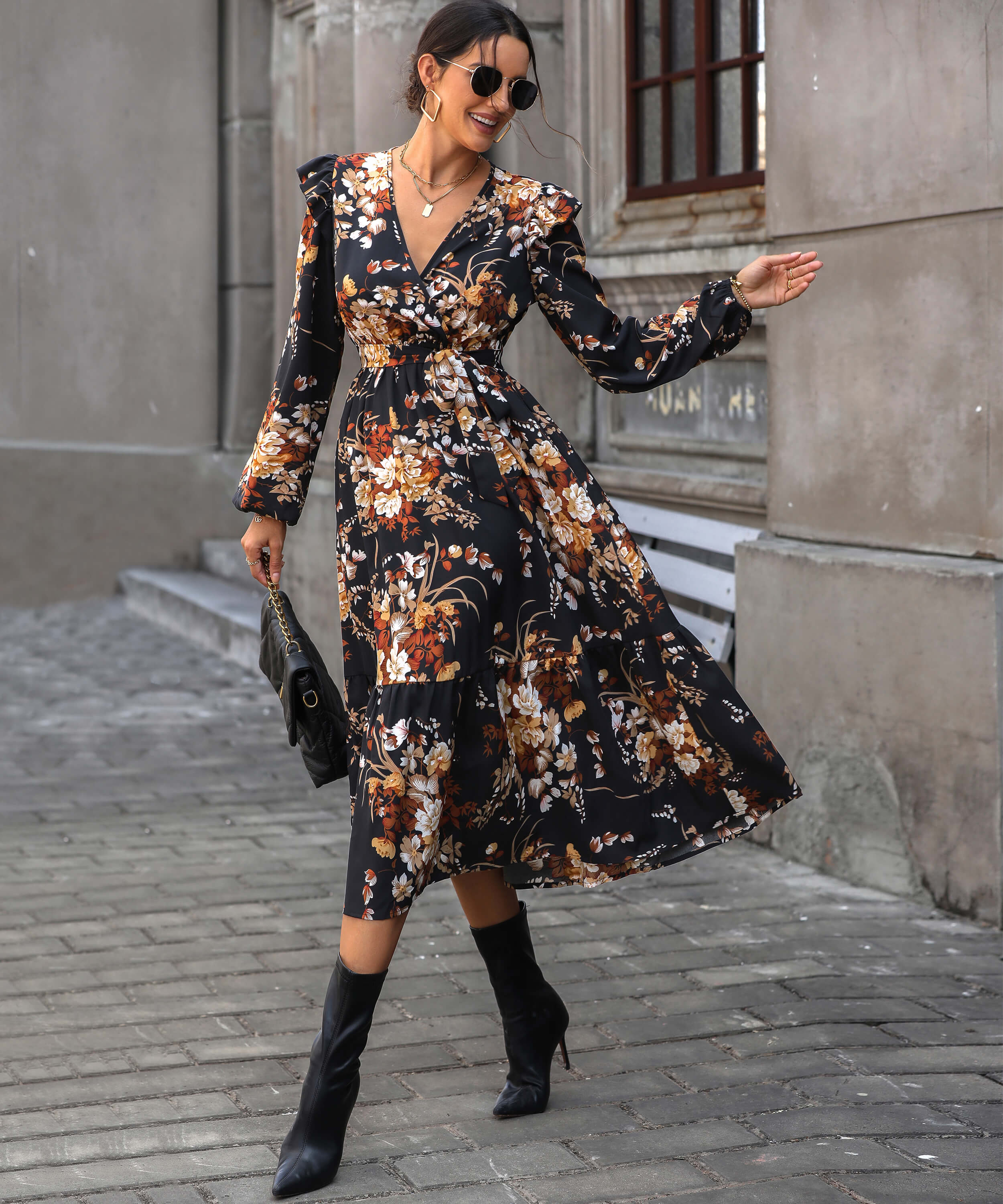 Harvest Love Floral Print Tiered Midi Dress - Image 2