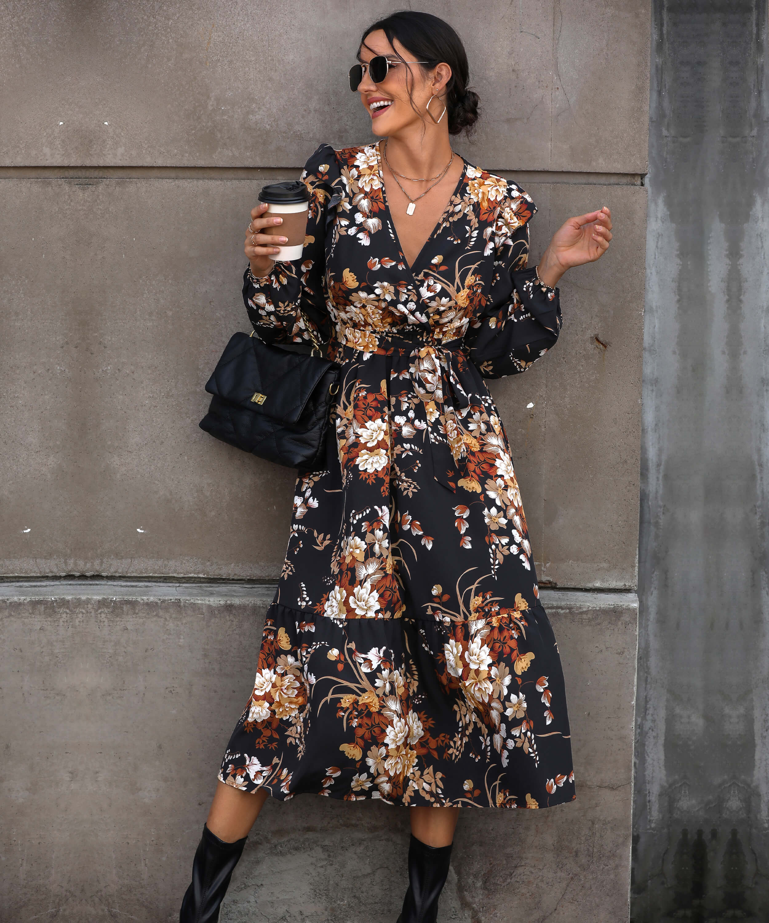 Harvest Love Floral Print Tiered Midi Dress - Image 4