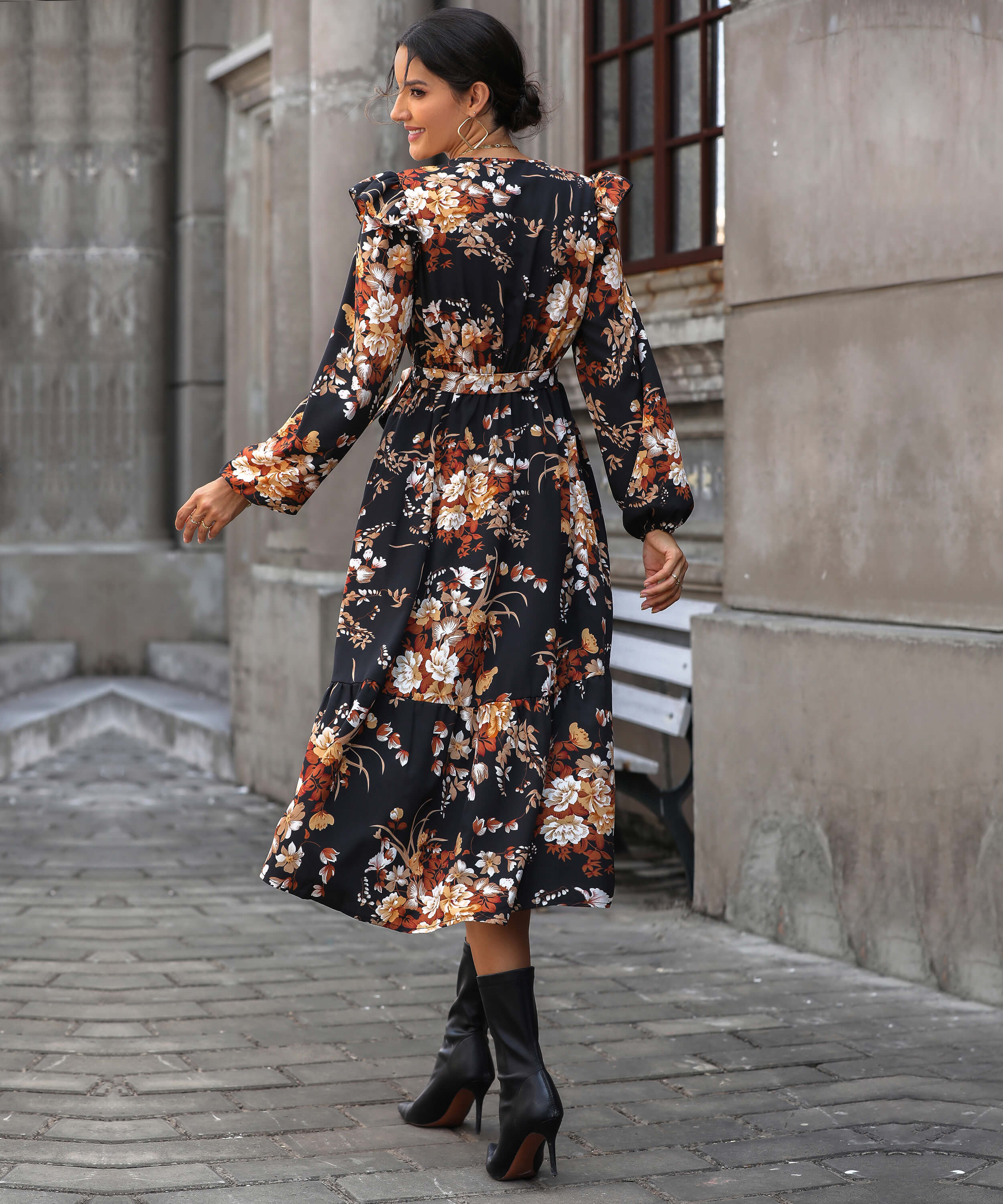 Harvest Love Floral Print Tiered Midi Dress - Image 6