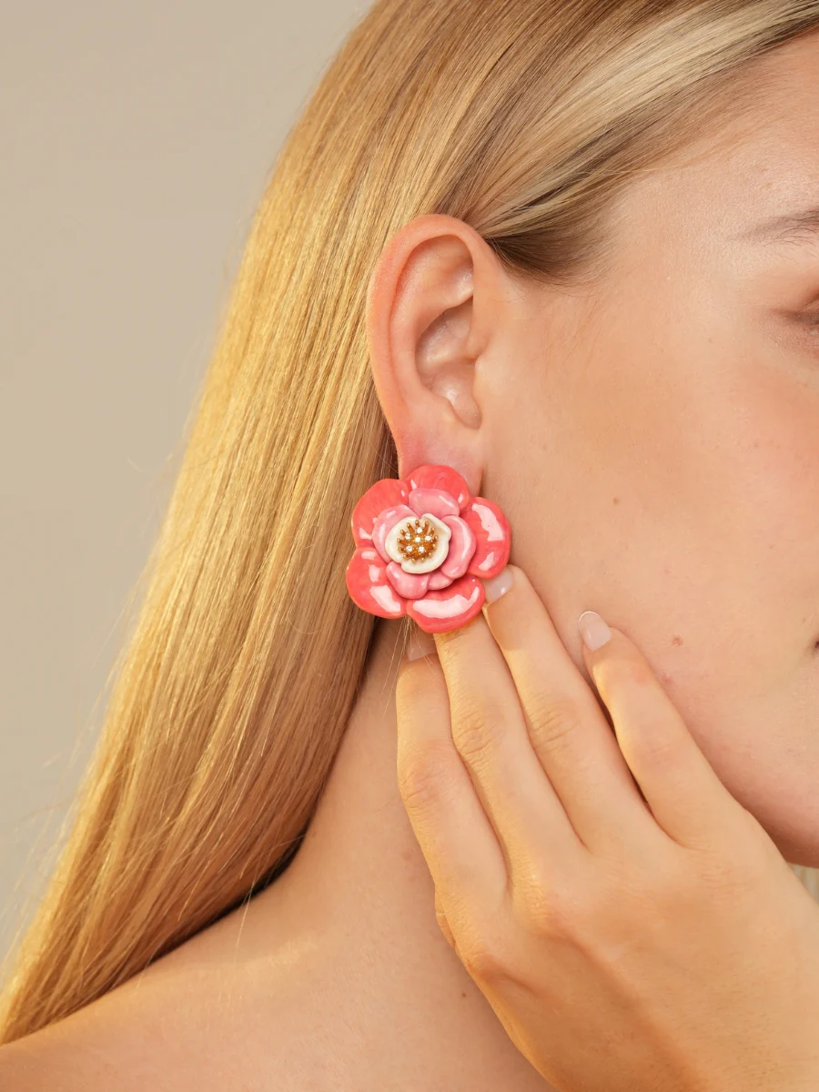Hawaii Hibiscus Brushed Enamel Stud Earrings - Image 2