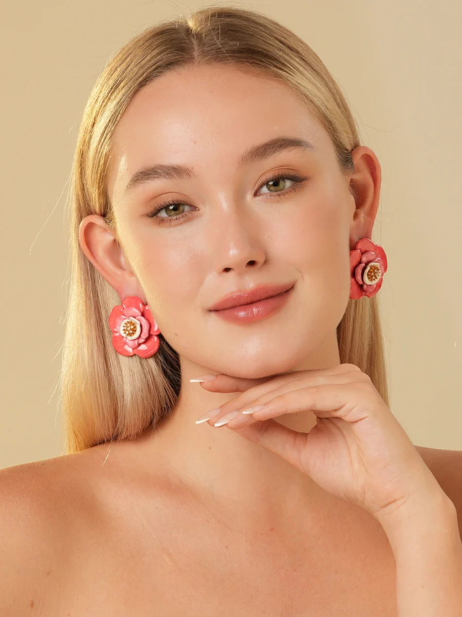 Hawaii Hibiscus Brushed Enamel Stud Earrings - Image 7