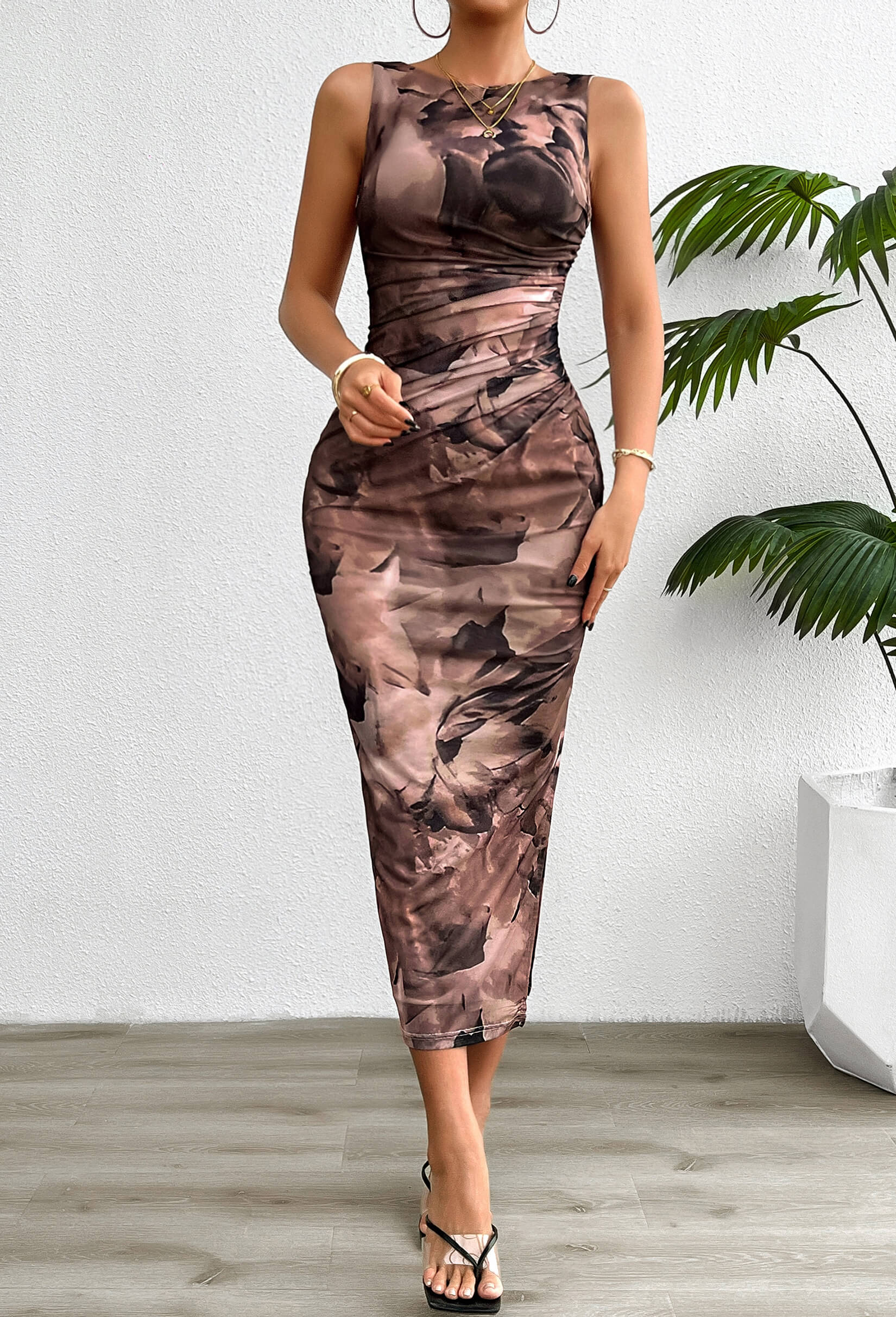 Hayden Floral Tank Maxi Dress - Brown - Image 3