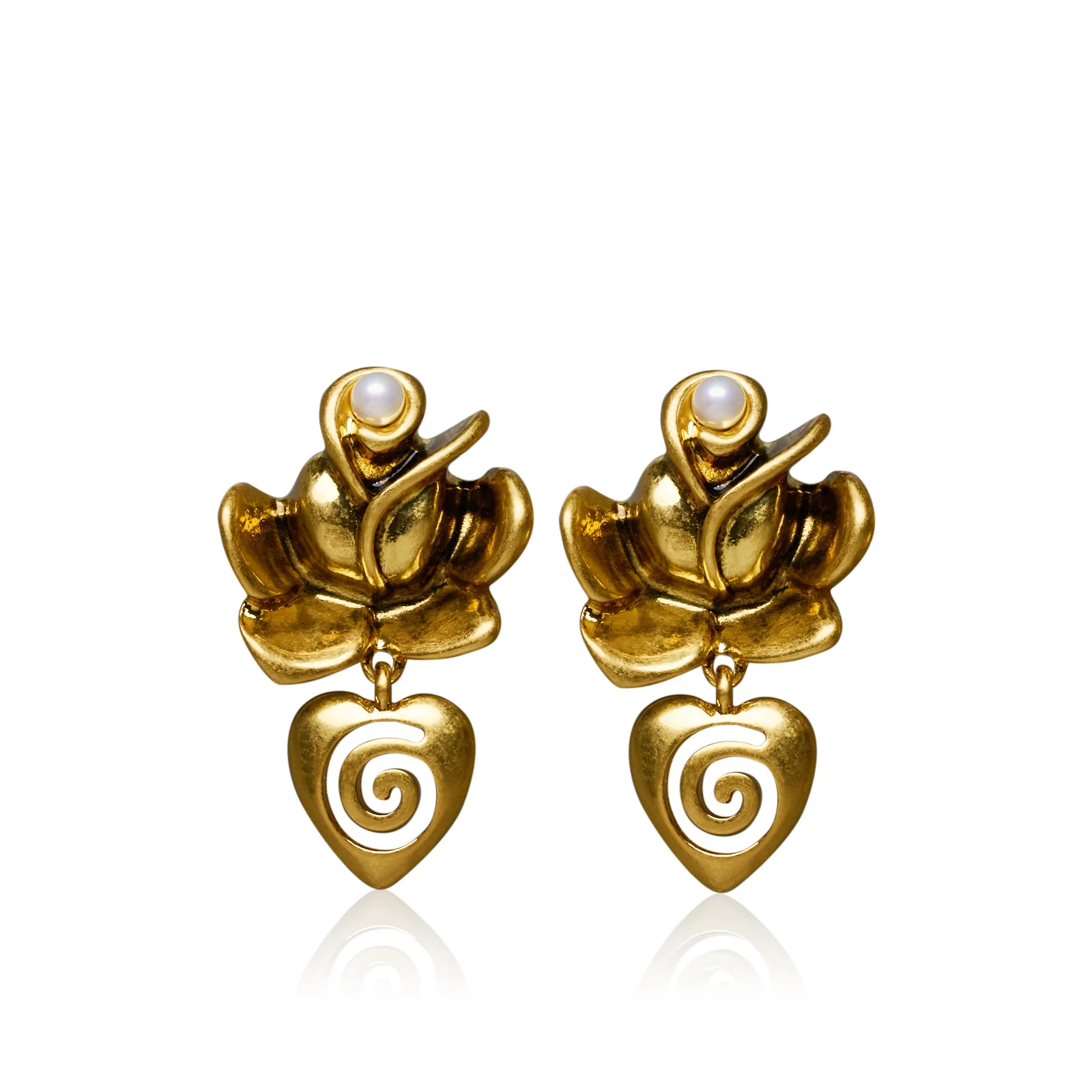 Heart Bloom Gold Plated Pearl Drop Earrings - Image 9