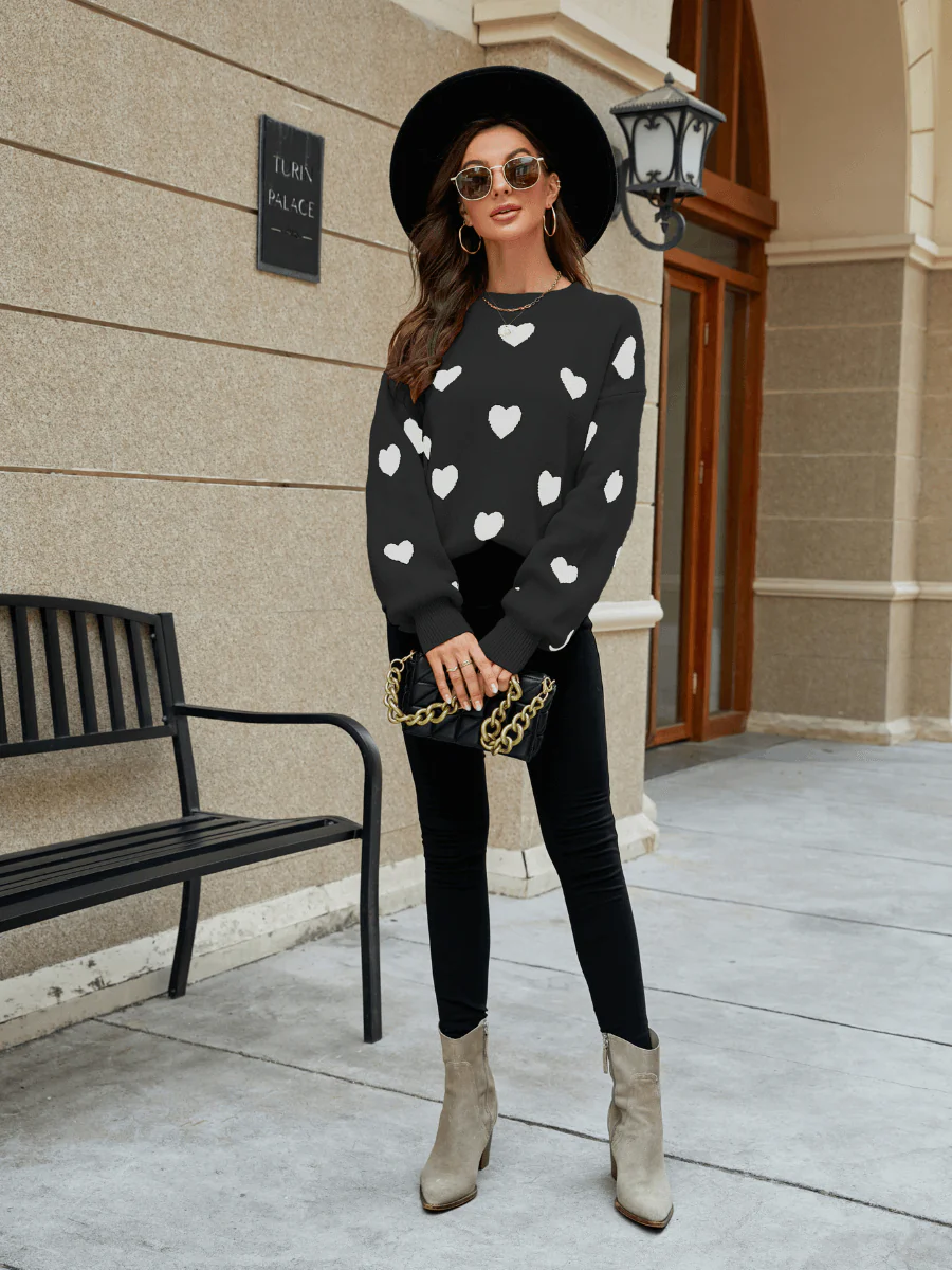 Heart Letter Oversized Pullover Knit Sweater
