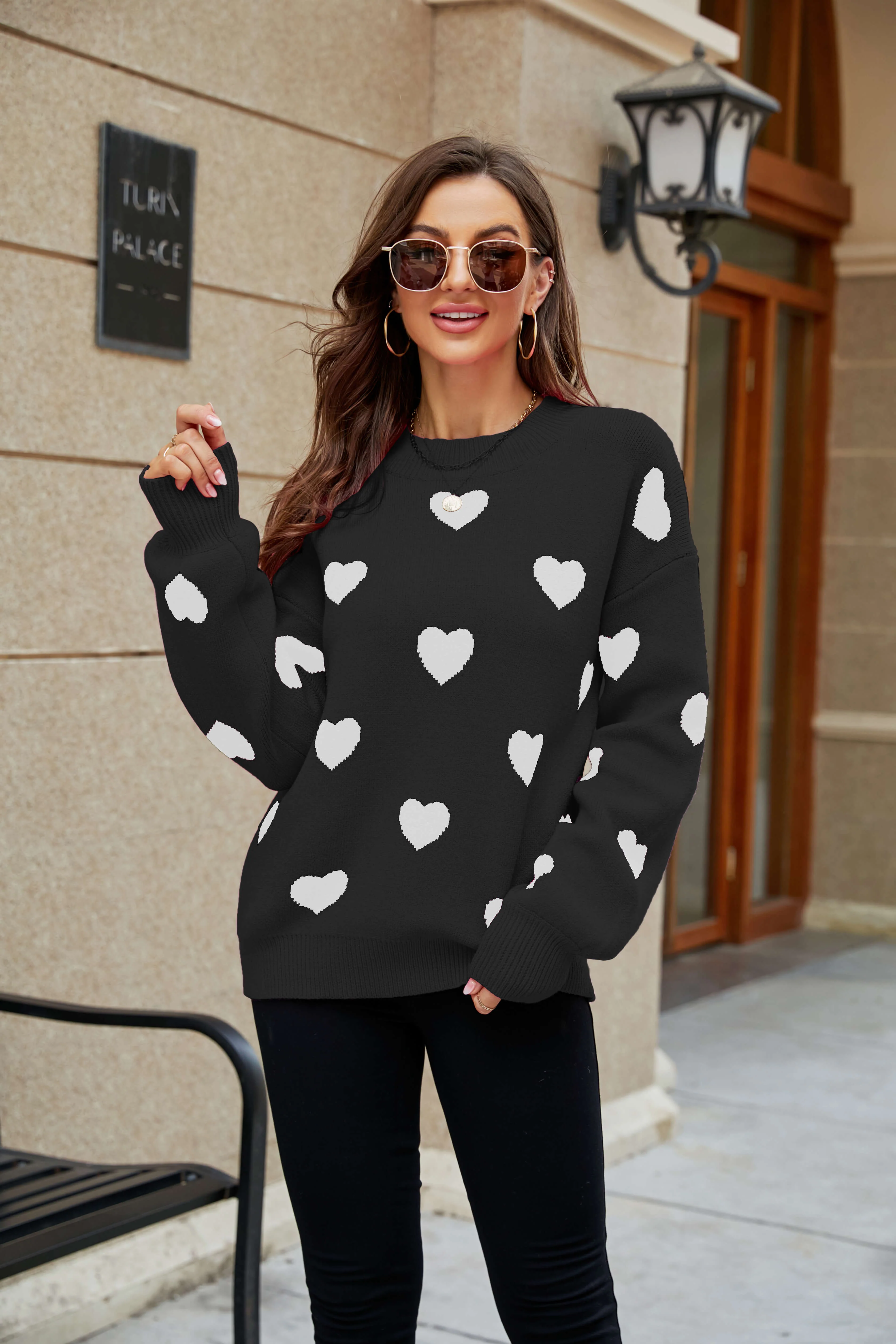 Heart Letter Oversized Pullover Knit Sweater - Image 2