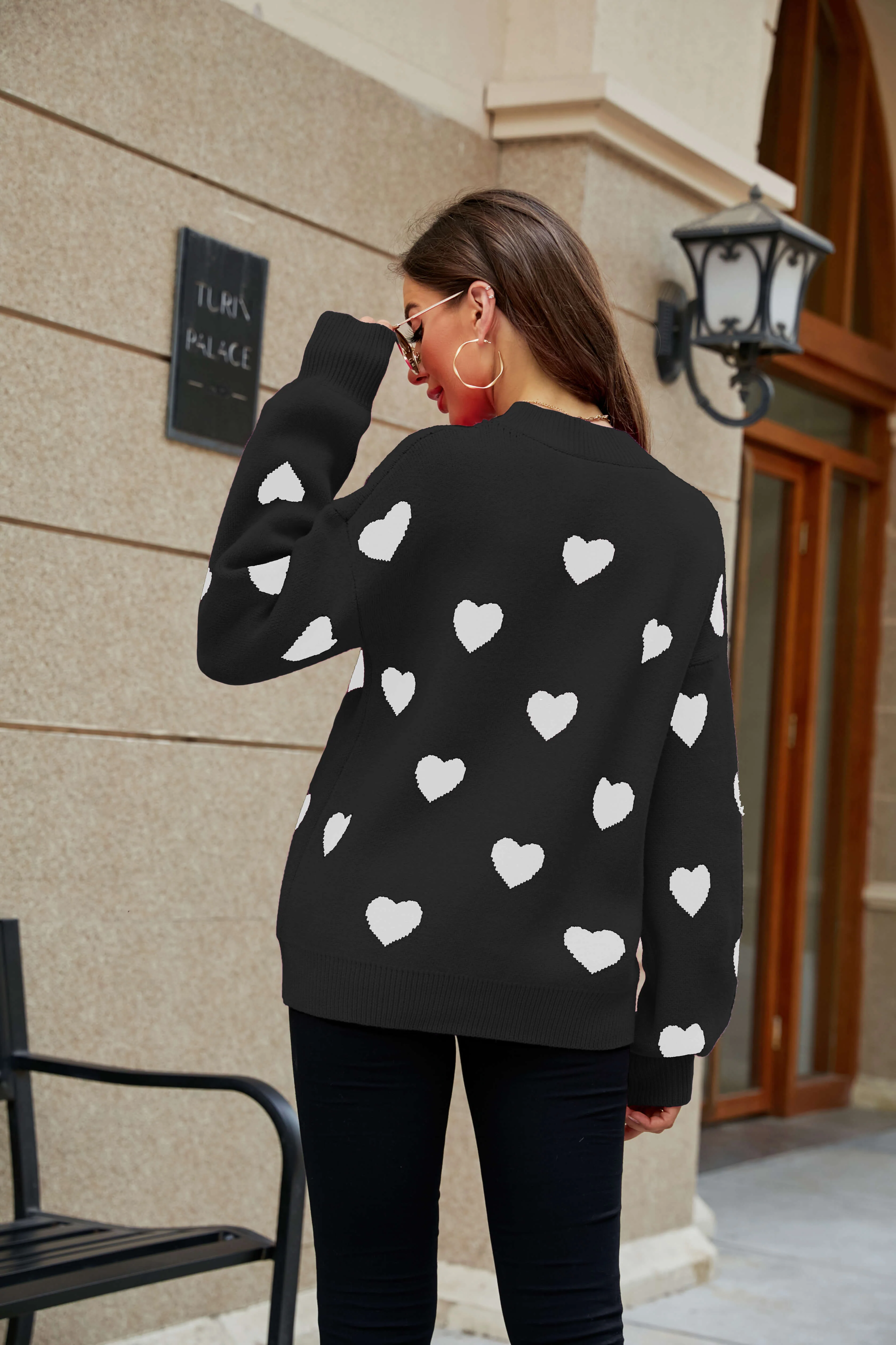 Heart Letter Oversized Pullover Knit Sweater - Image 3