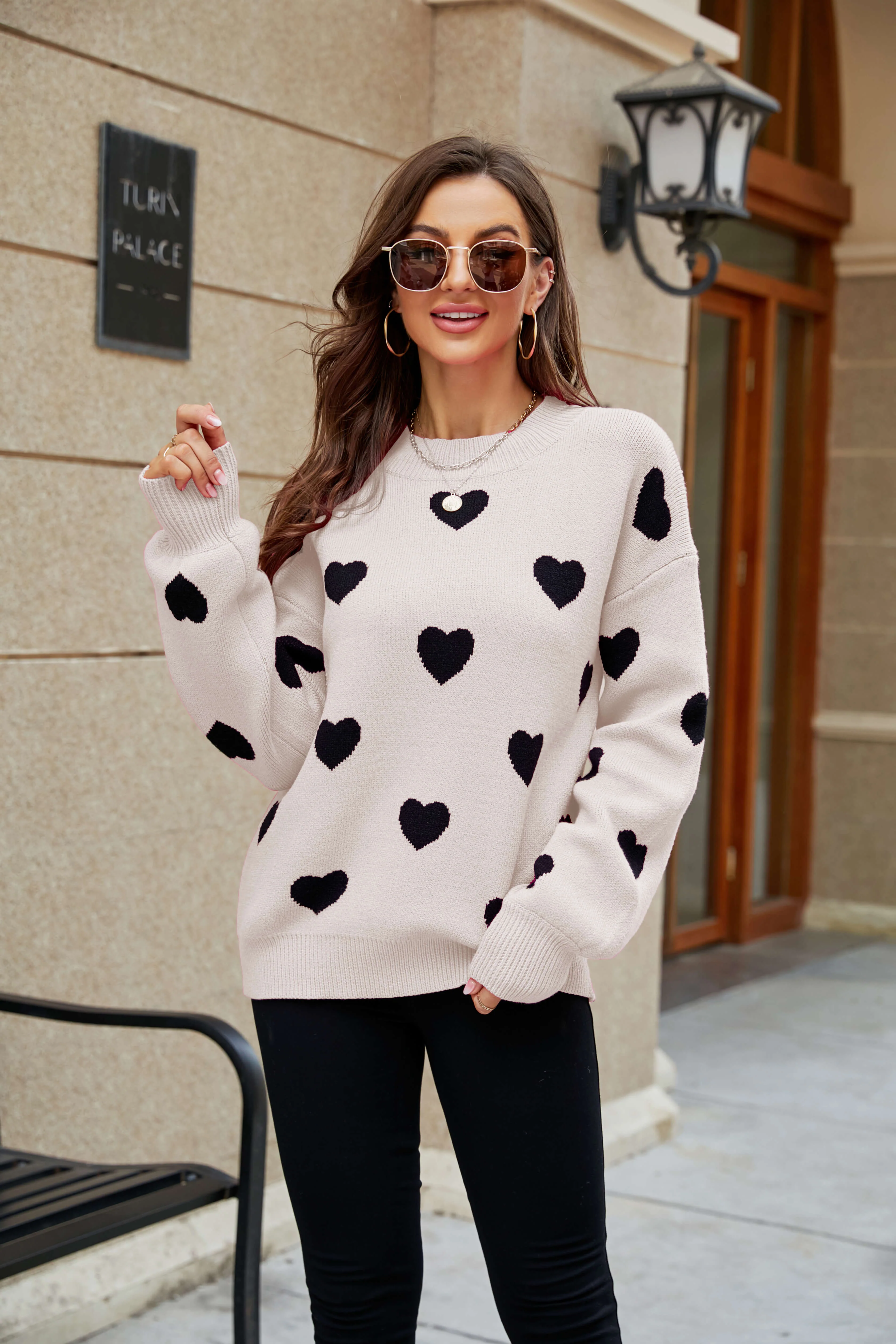 Heart Letter Oversized Pullover Knit Sweater - Image 5