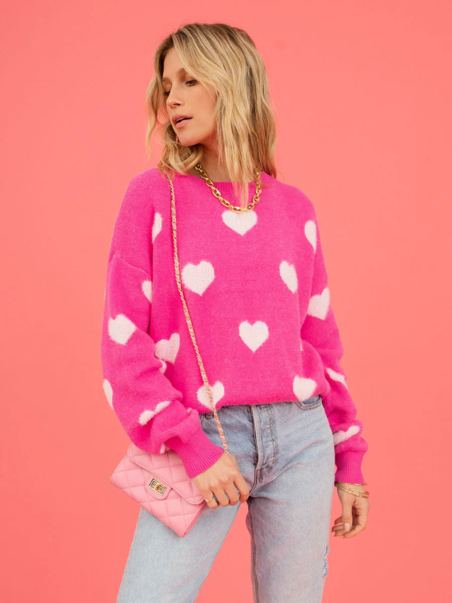 Heart To Valentine Pullover Sweater - Pink