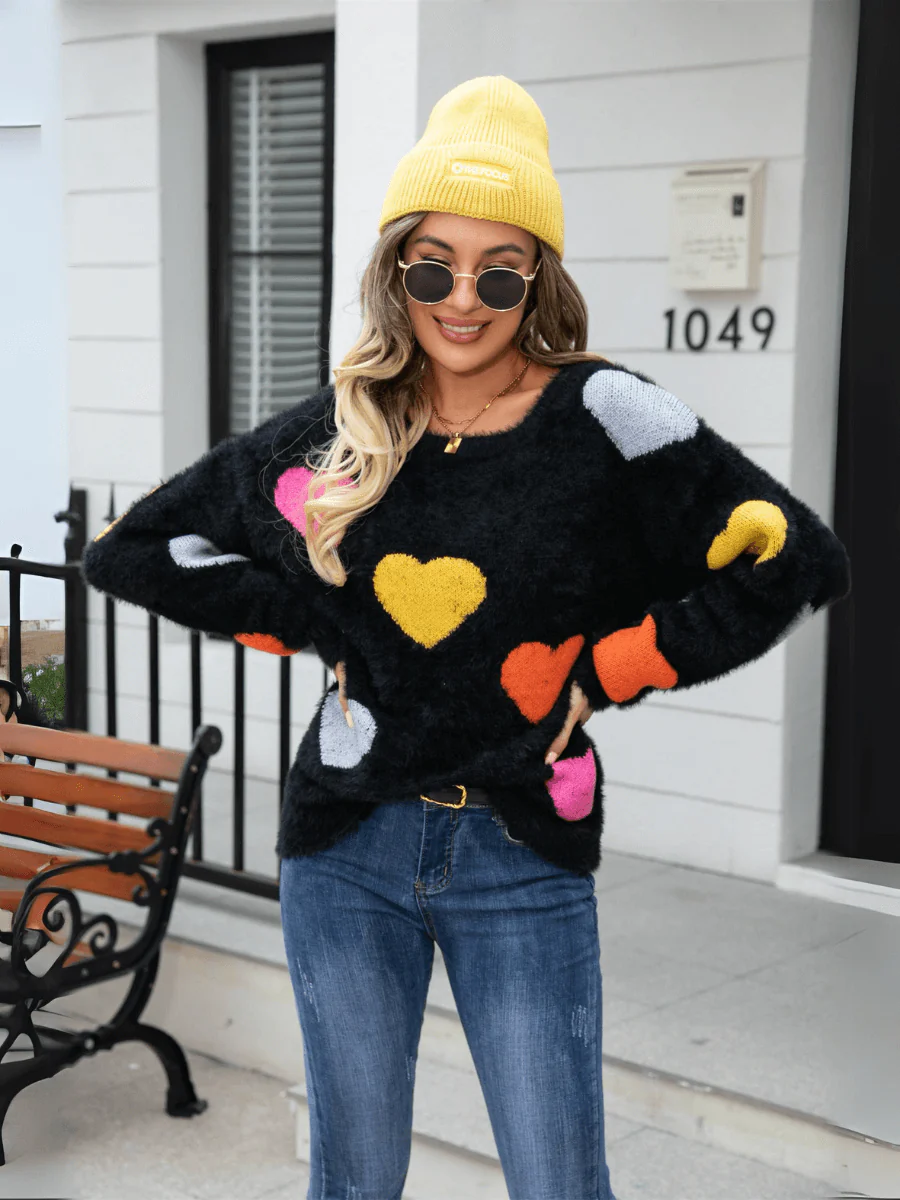 Hearty Valentine Knit Sweater - Black