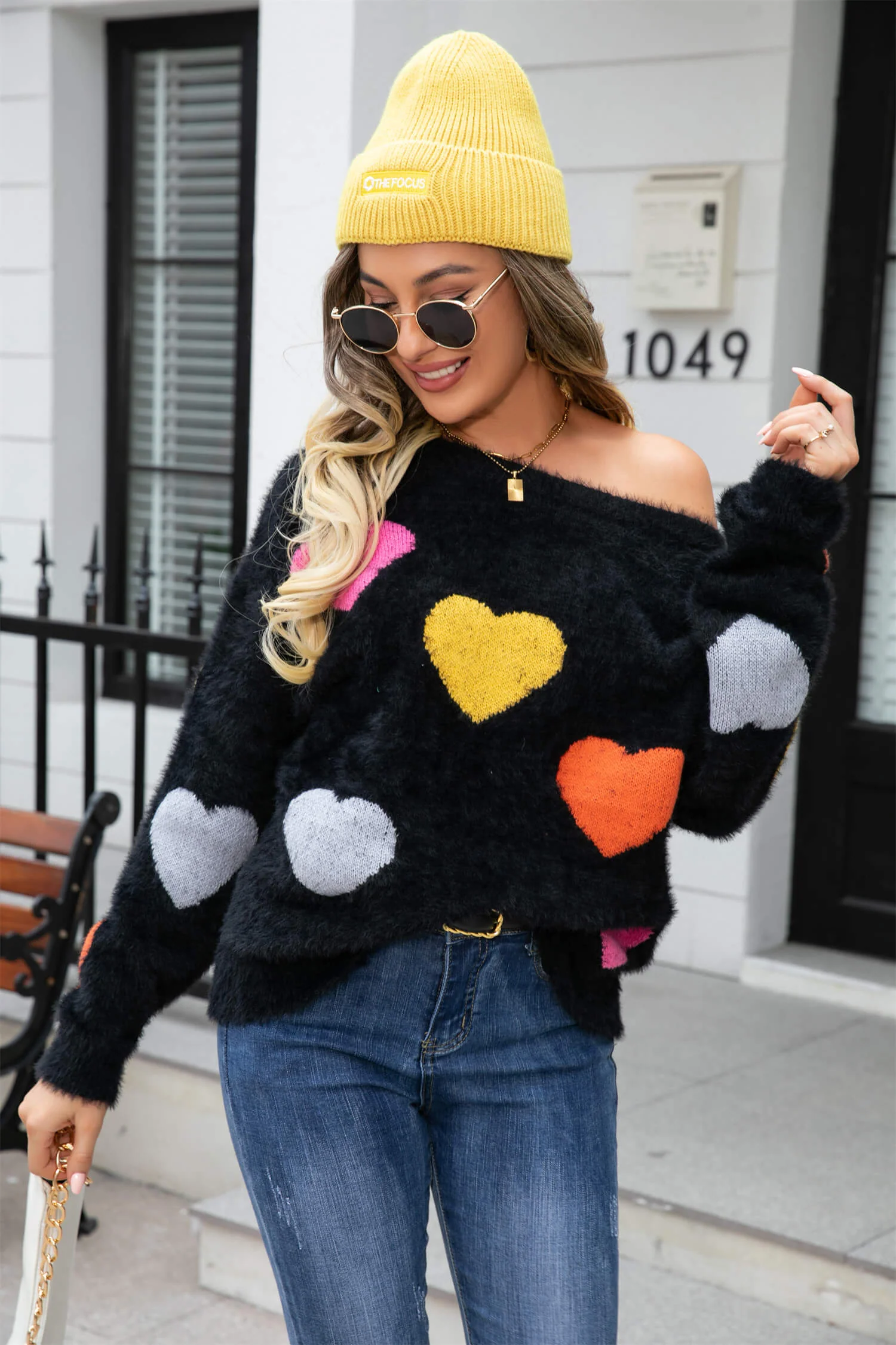 Hearty Valentine Knit Sweater - Black - Image 2