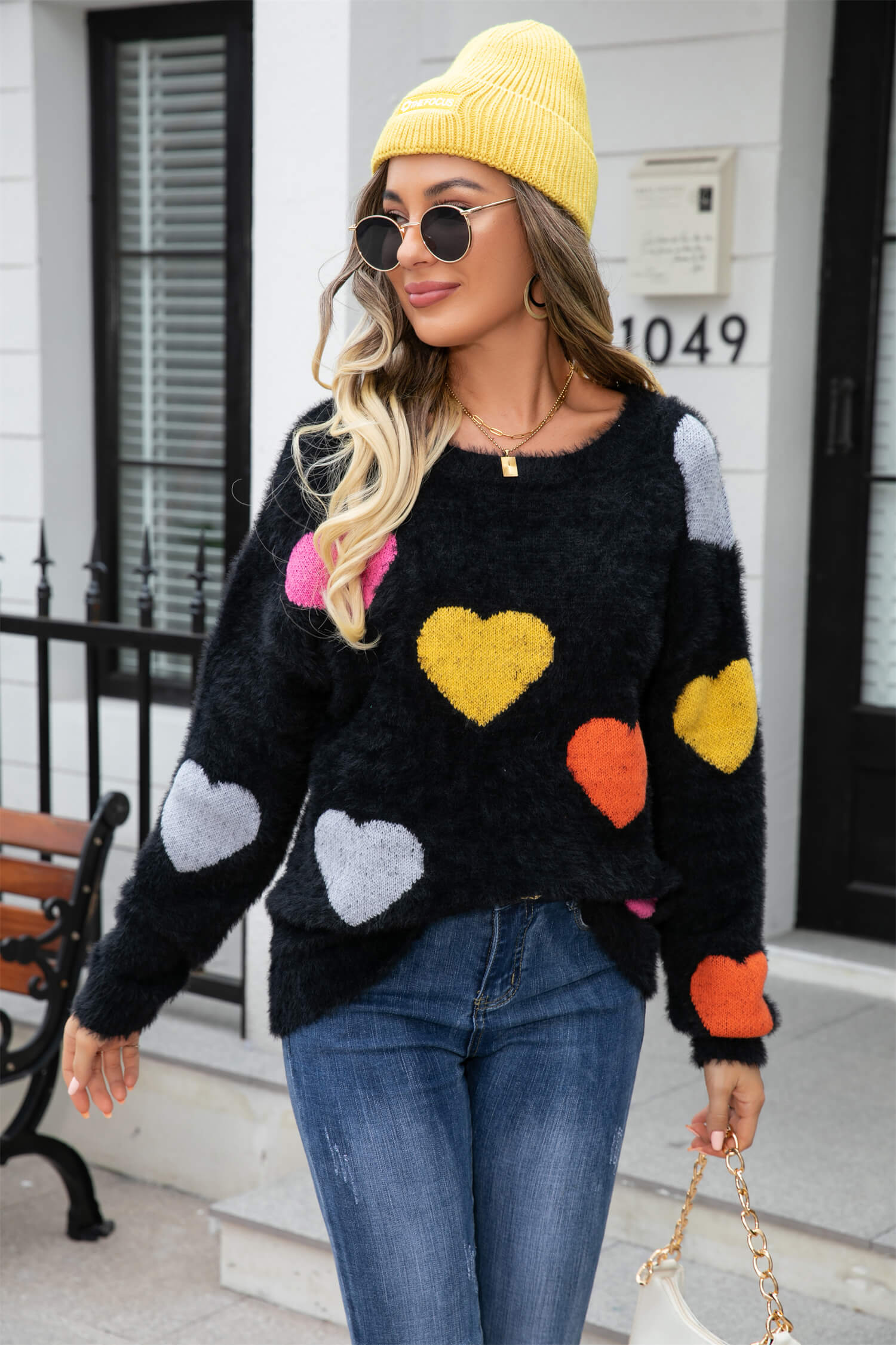 Hearty Valentine Knit Sweater - Black - Image 4