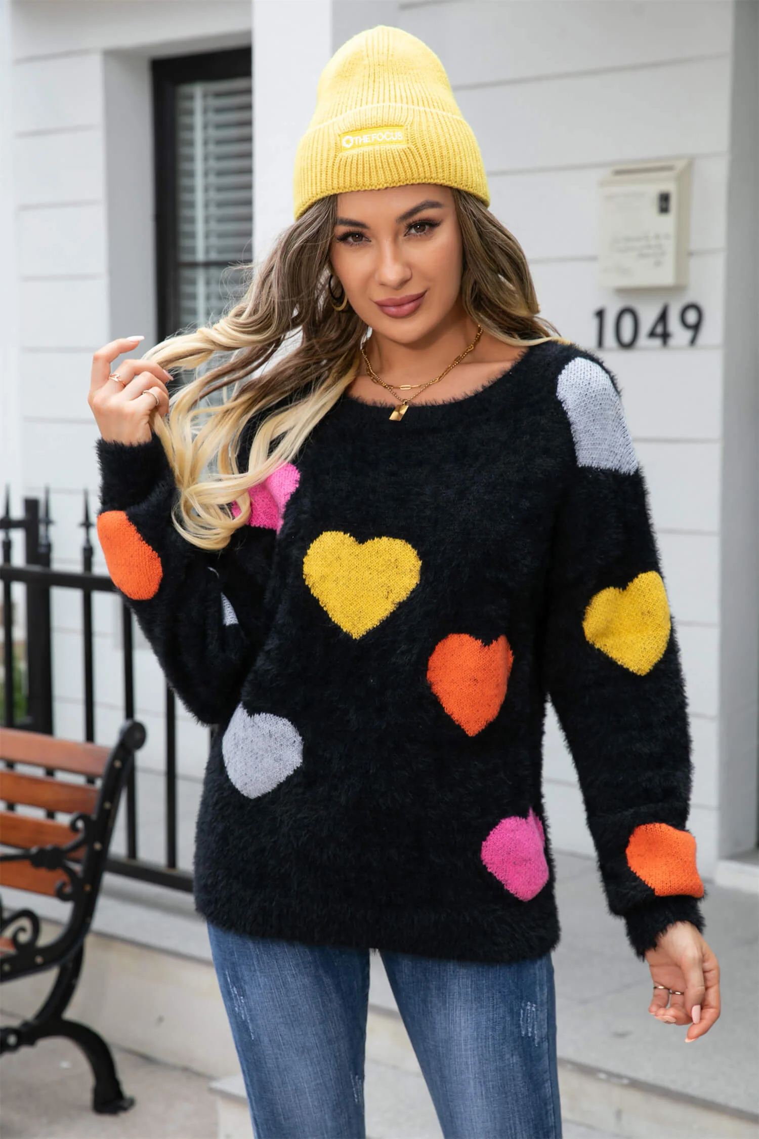 Hearty Valentine Knit Sweater - Black - Image 6