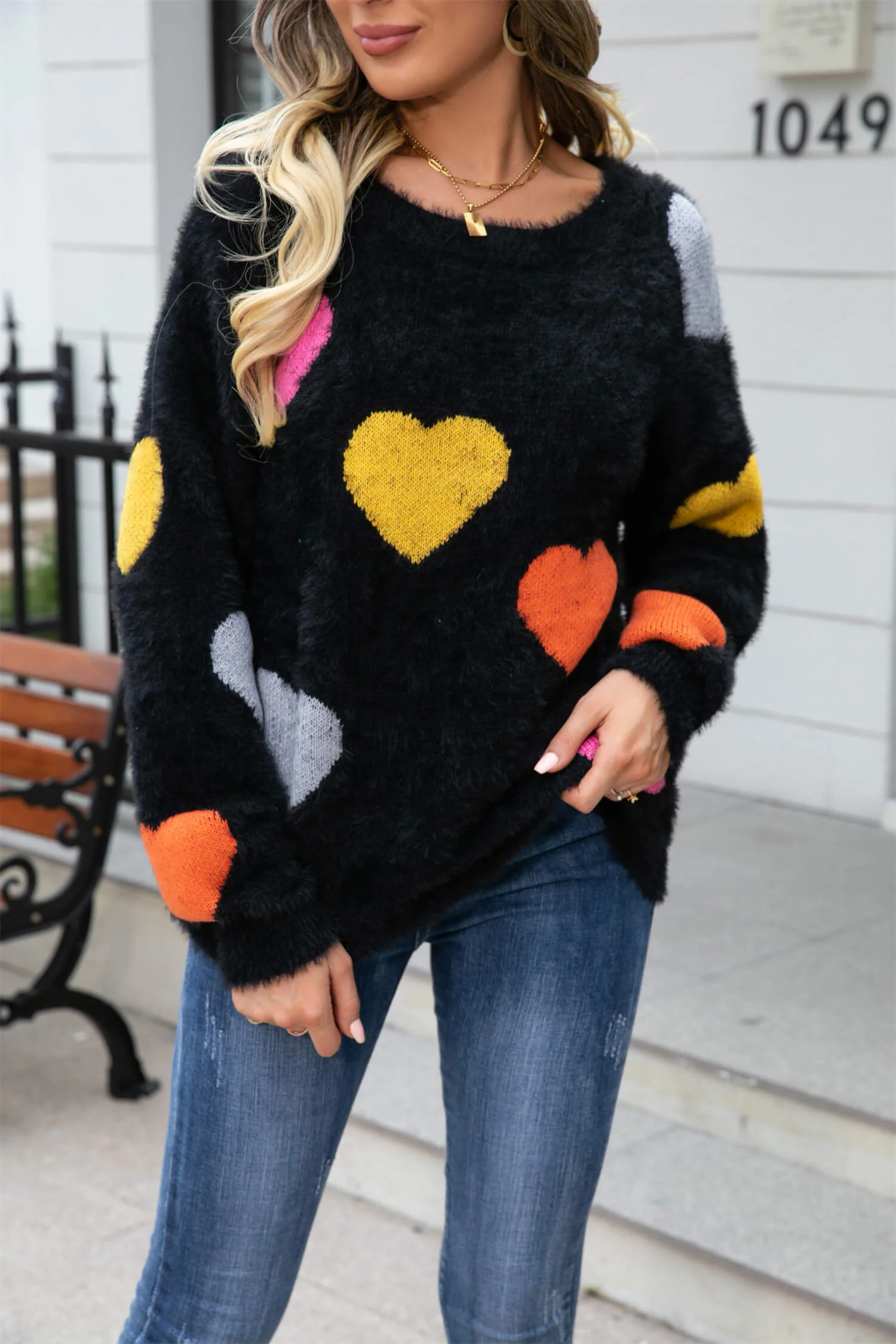 Hearty Valentine Knit Sweater - Black - Image 8