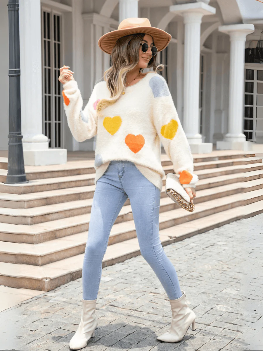 Hearty Valentine Knit Sweater - Cream