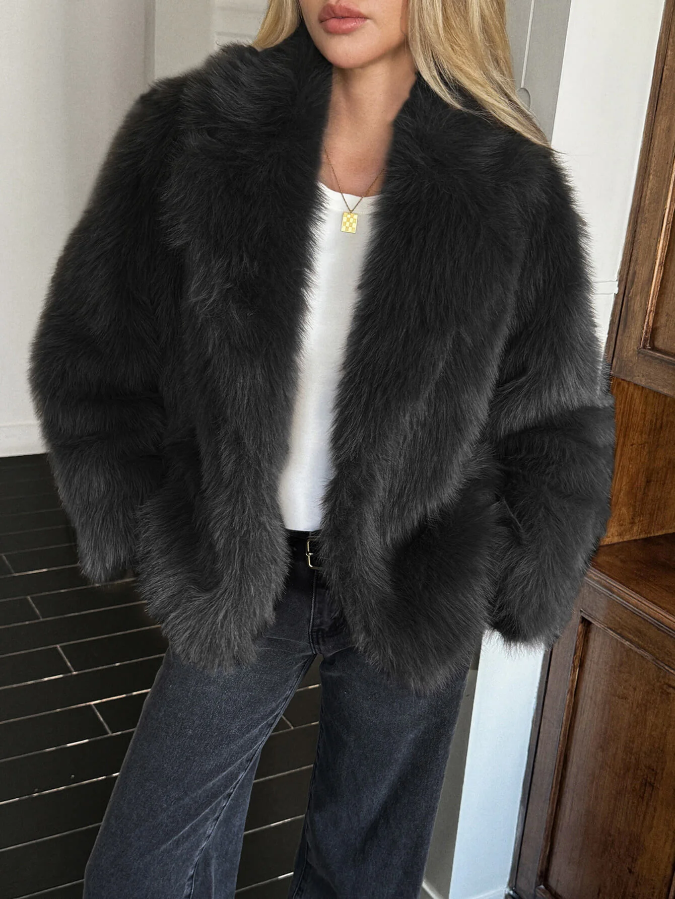 Helios Lined Faux Fur Coat - black - Image 3
