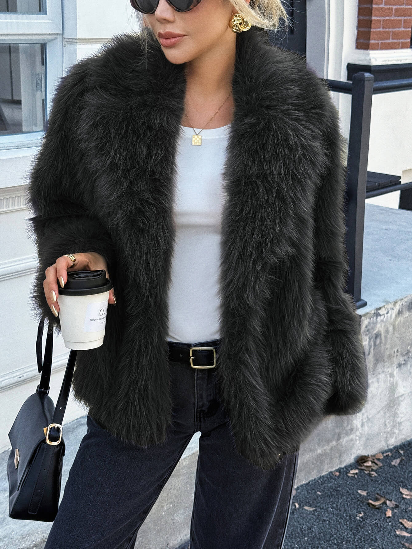 Helios Lined Faux Fur Coat - black - Image 4