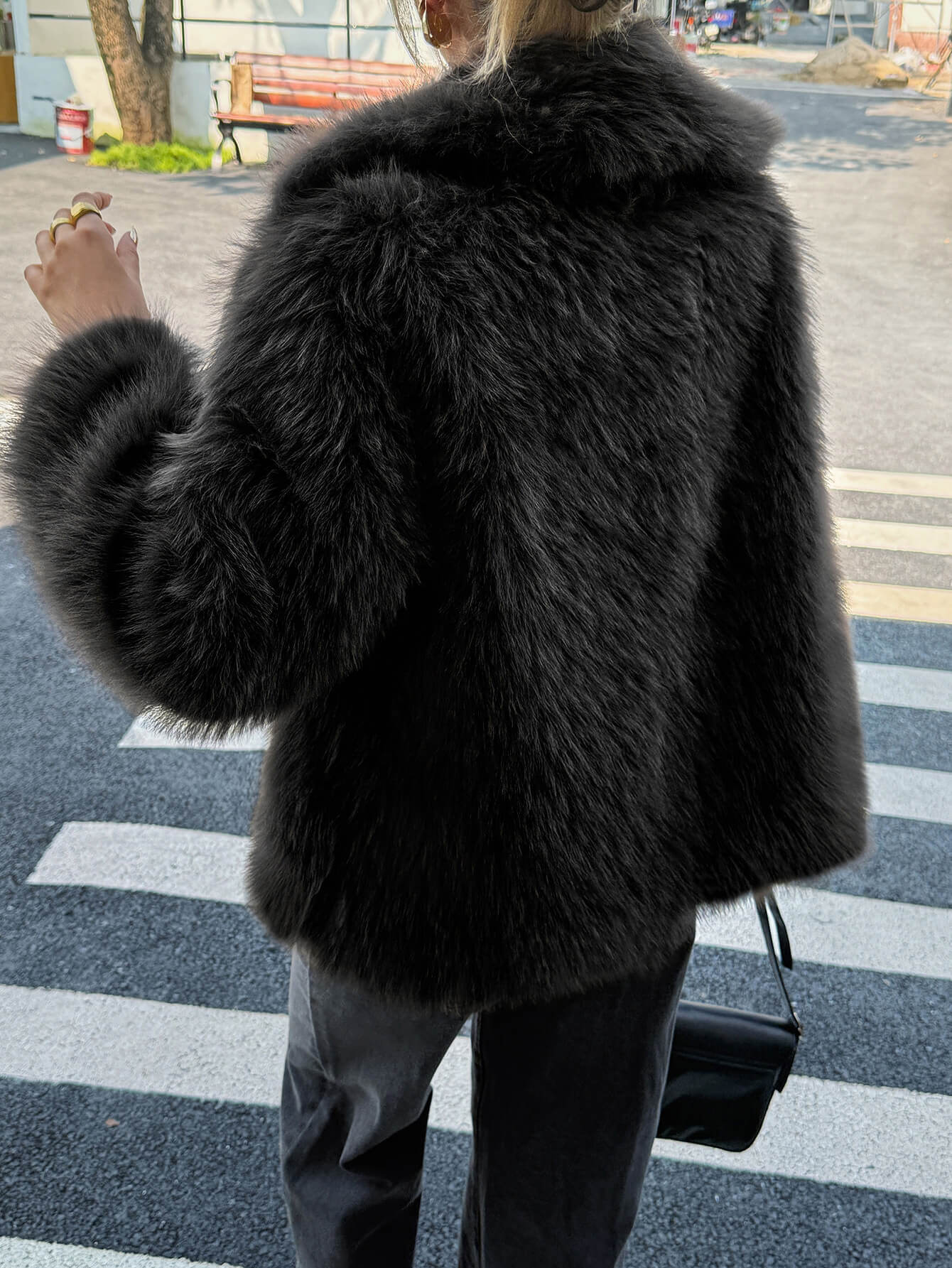 Helios Lined Faux Fur Coat - black - Image 6