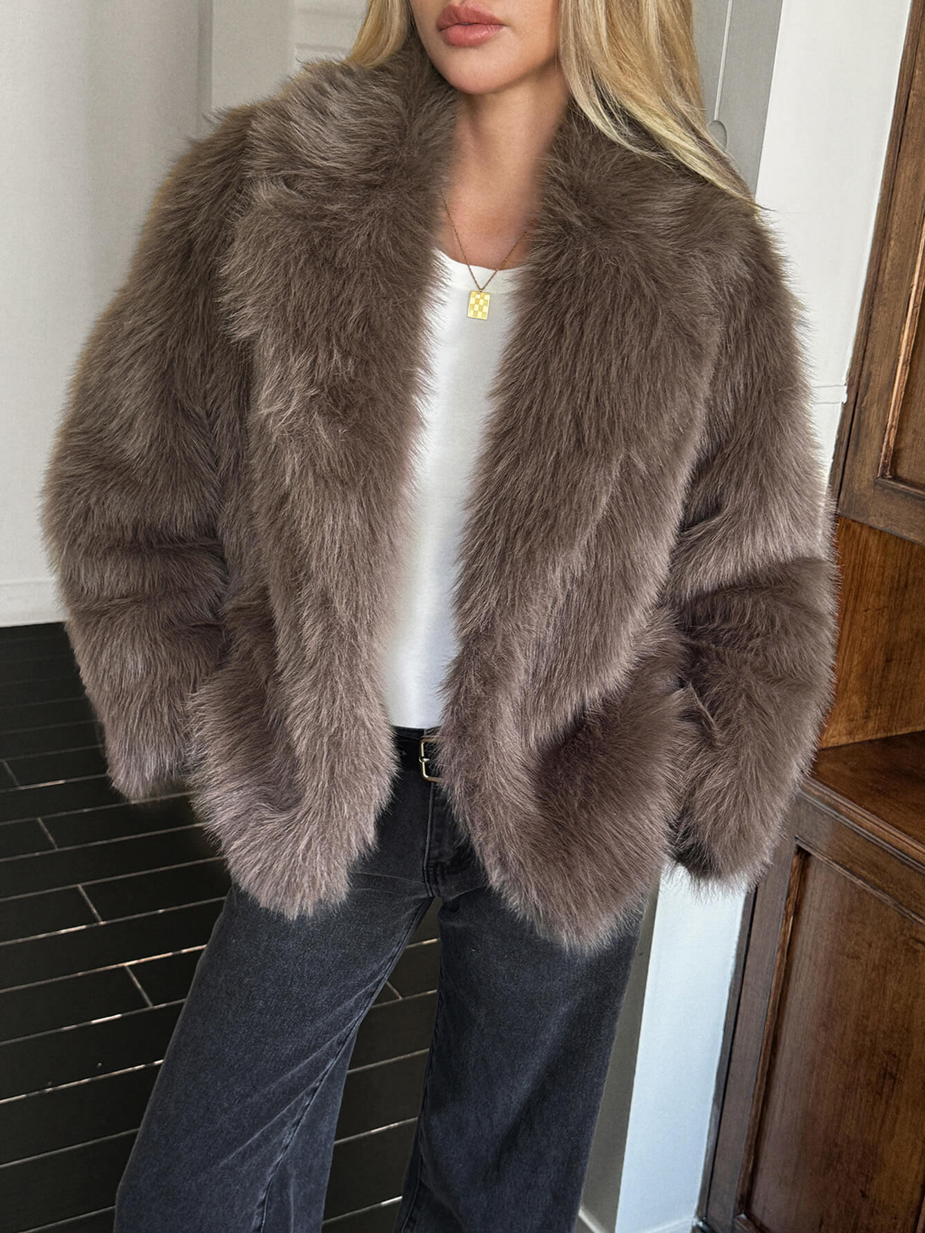 Helios Lined Faux Fur Coat - grey - Image 3