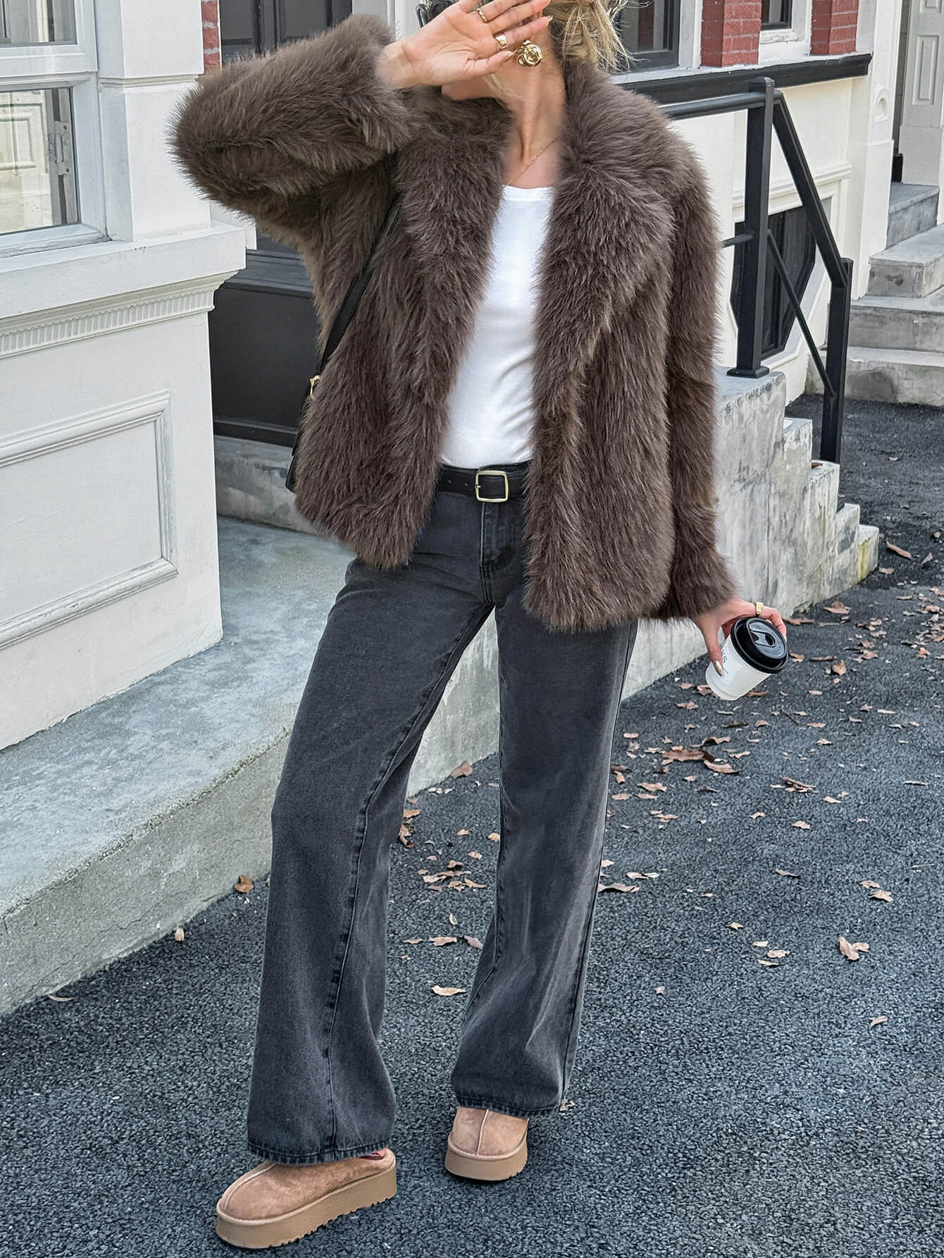 Helios Lined Faux Fur Coat - grey - Image 5