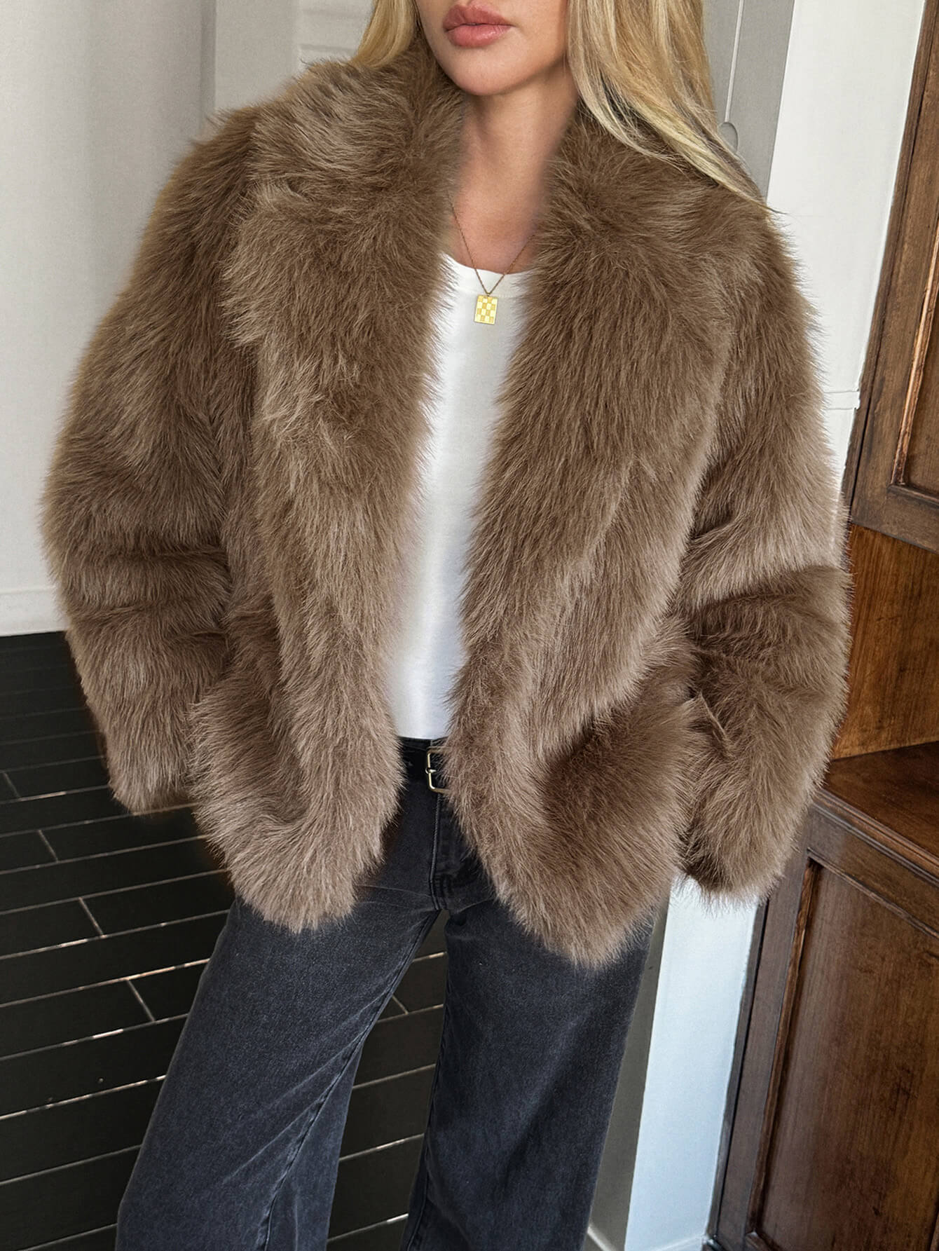 Helios Lined Faux Fur Coat - khaki - Image 2