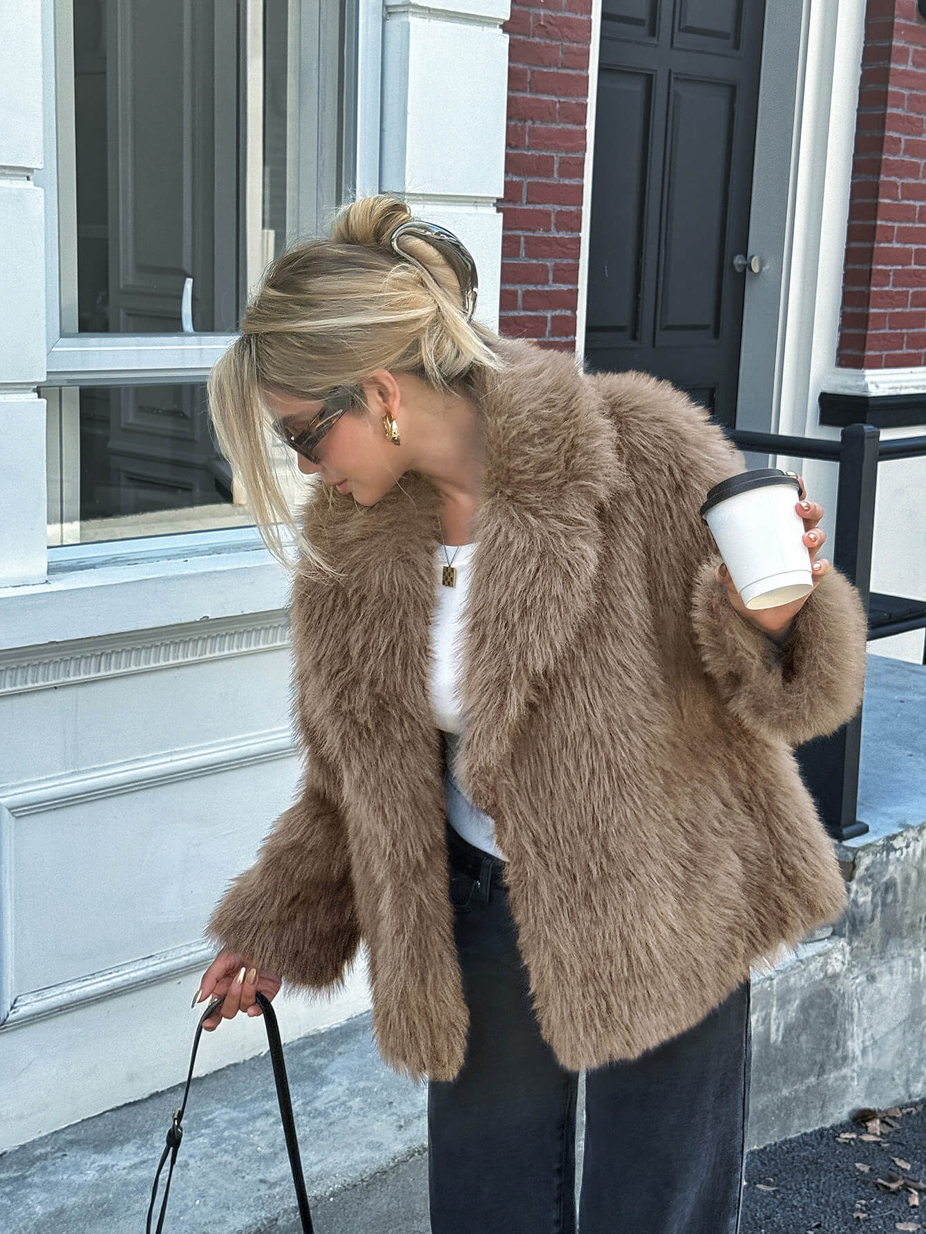 Helios Lined Faux Fur Coat - khaki - Image 3