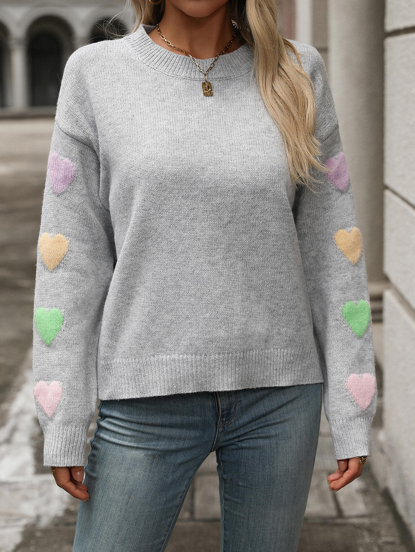 Holding My Heart Pullover Sweater - Grey - Image 3