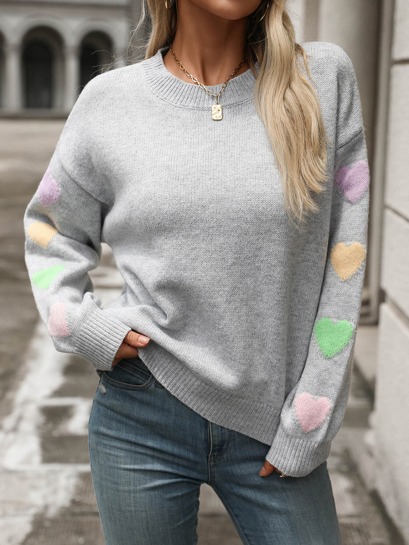 Holding My Heart Pullover Sweater - Grey - Image 4