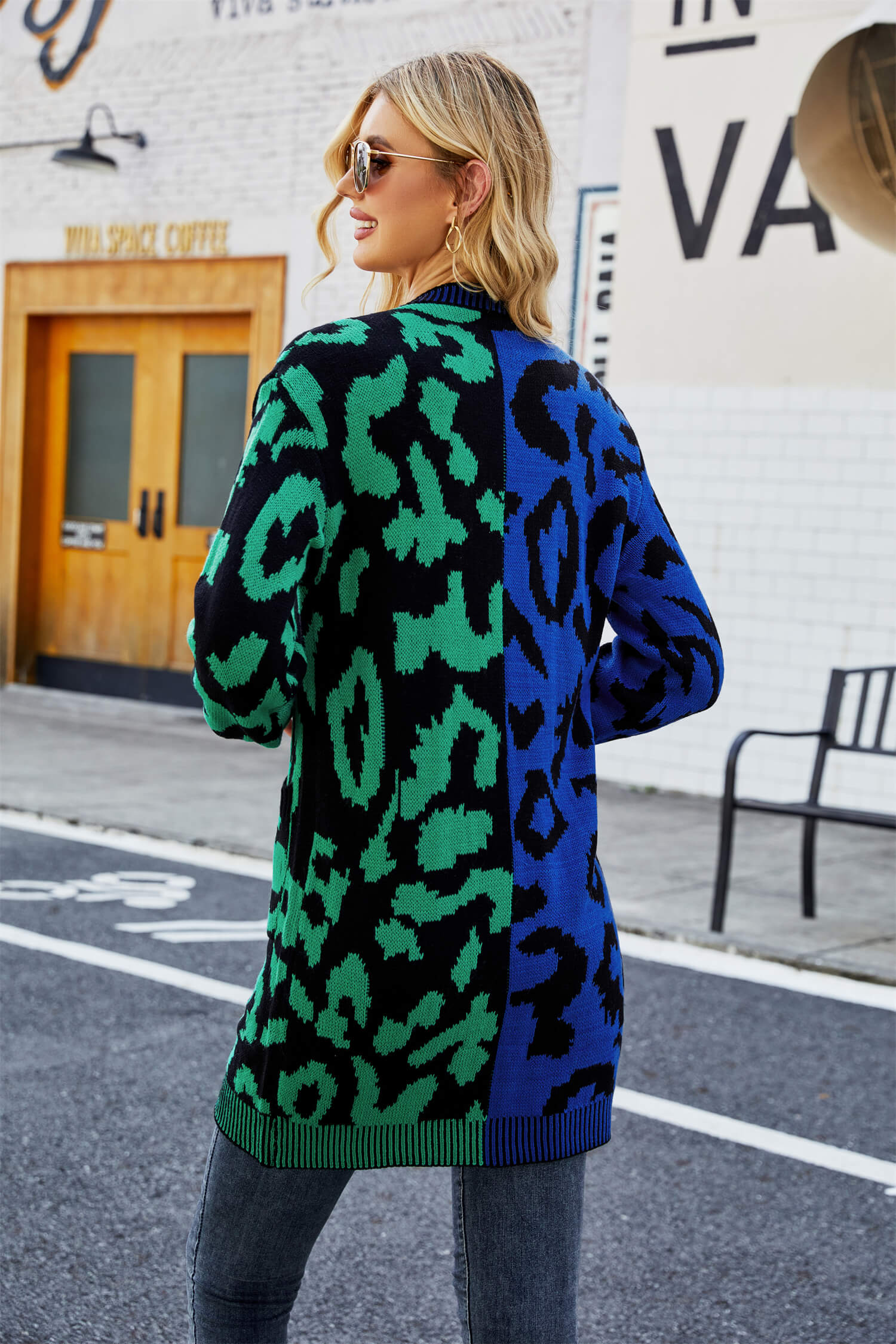 Hollis Leopard Knit Long Cardigan - Green - Image 3