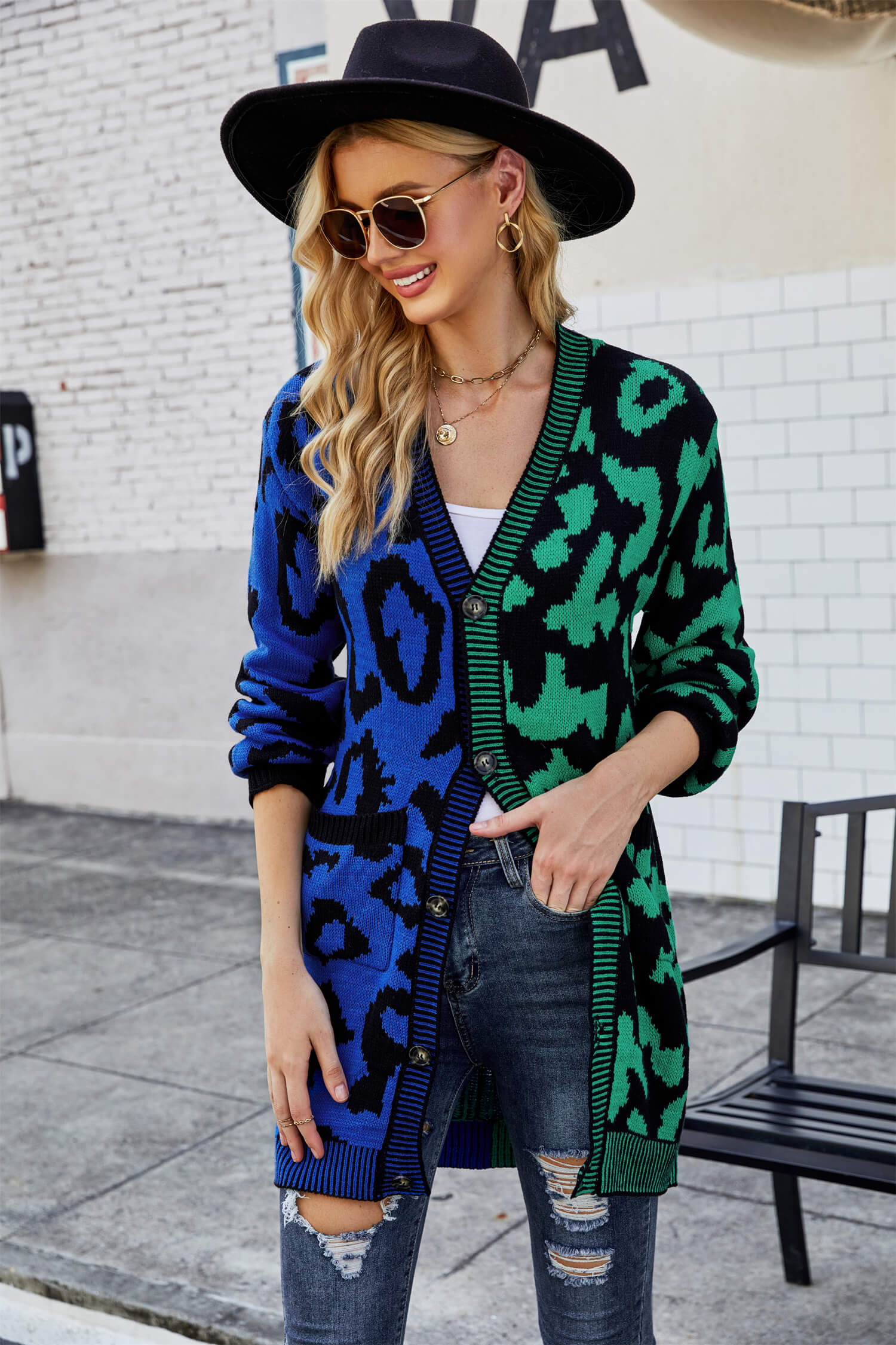 Hollis Leopard Knit Long Cardigan - Green - Image 4