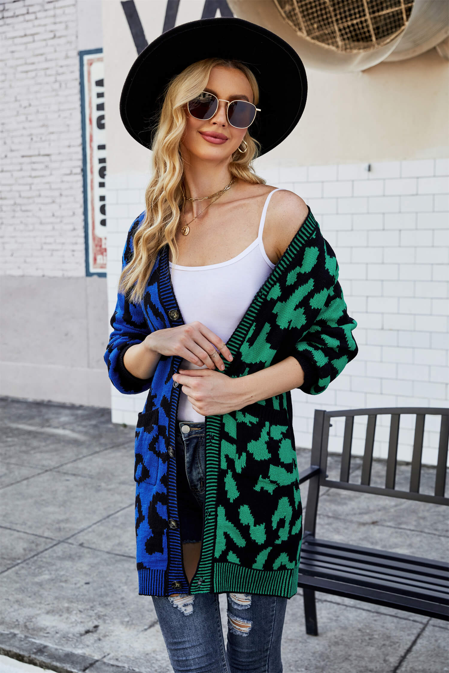 Hollis Leopard Knit Long Cardigan - Green - Image 5
