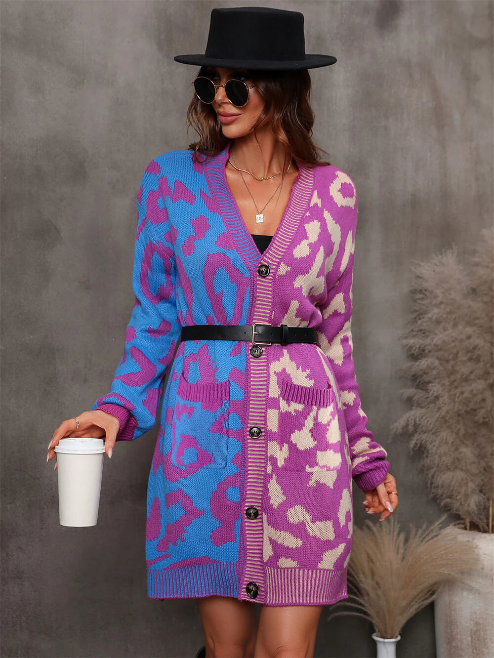 Hollis Leopard Knit Long Cardigan - Purple - Image 5