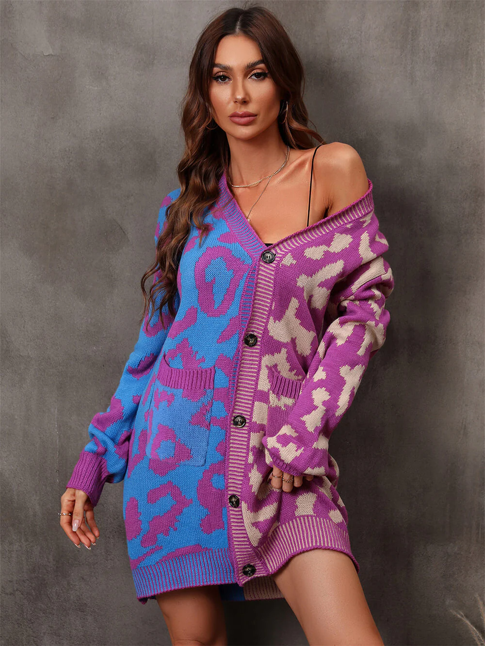 Hollis Leopard Knit Long Cardigan - Purple - Image 7