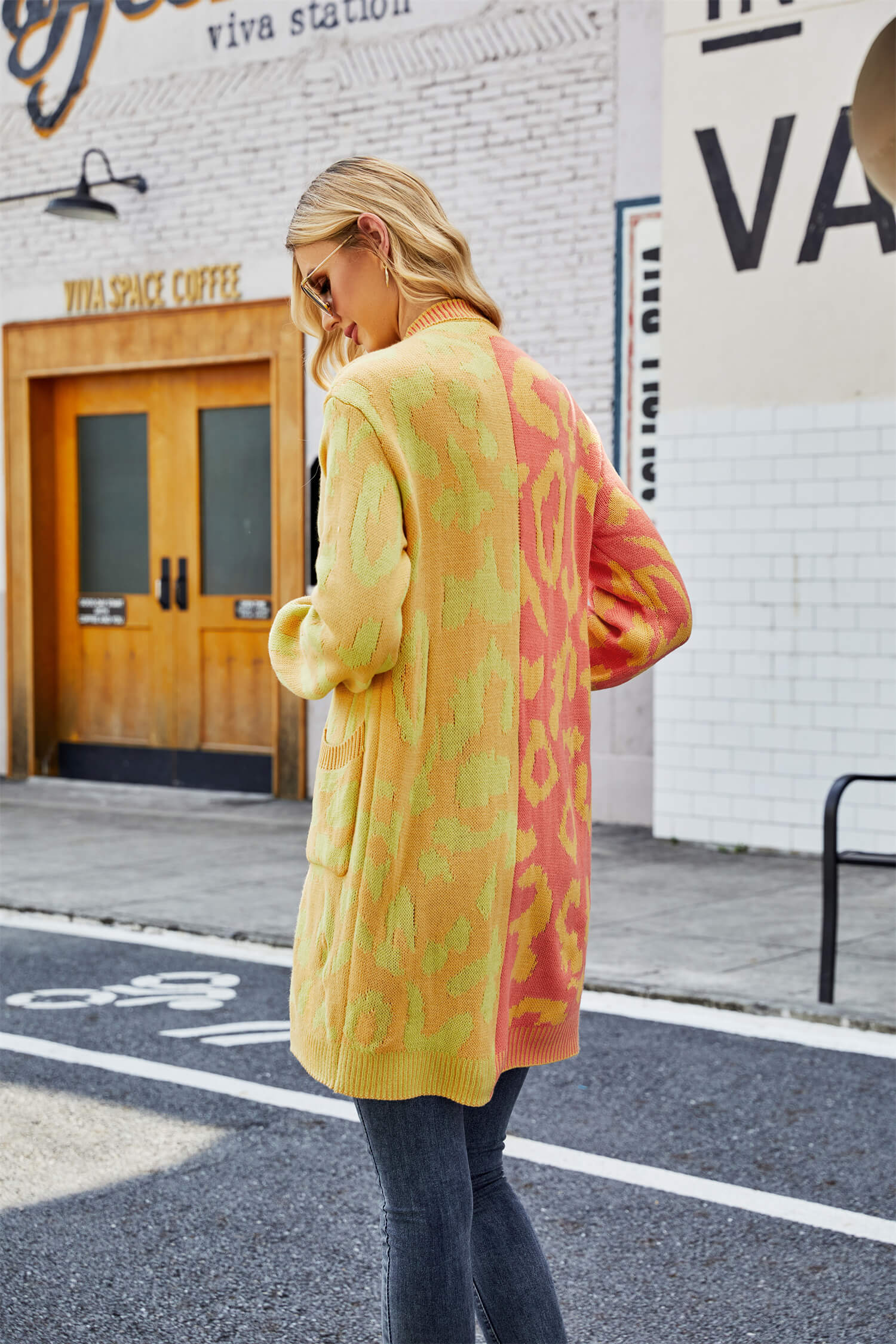 Hollis Leopard Knit Long Cardigan - Yellow - Image 3