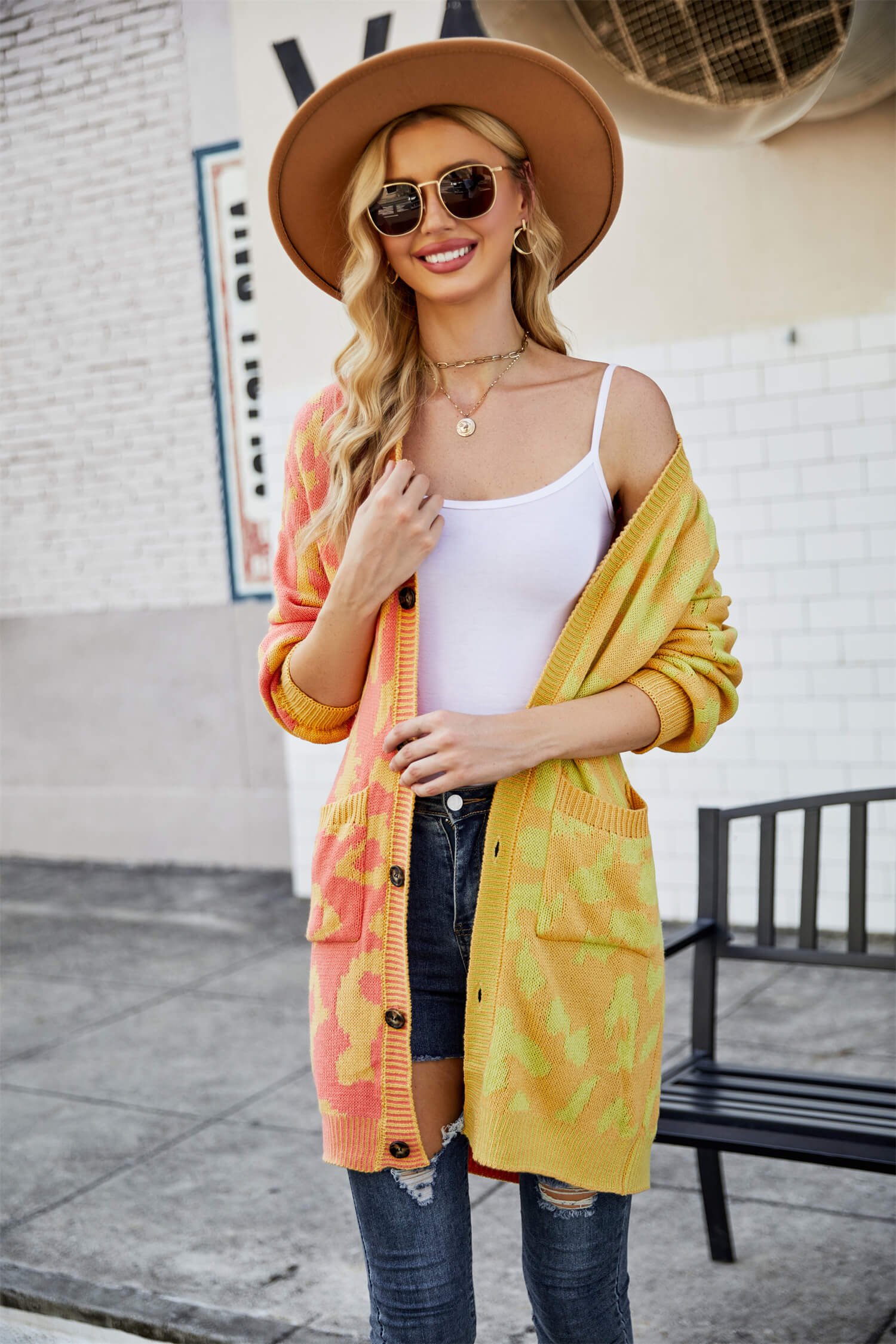 Hollis Leopard Knit Long Cardigan - Yellow - Image 5