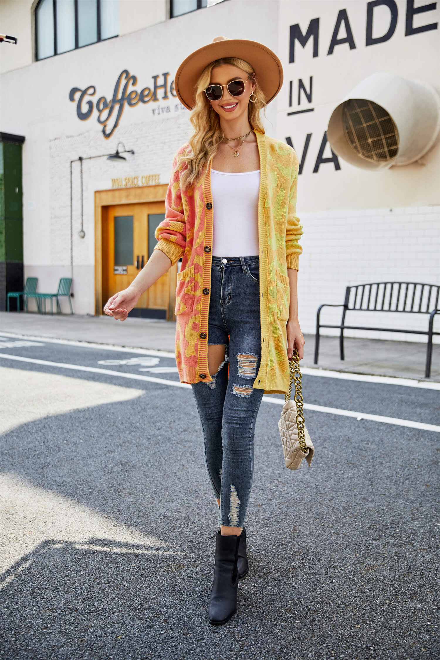 Hollis Leopard Knit Long Cardigan - Yellow - Image 6