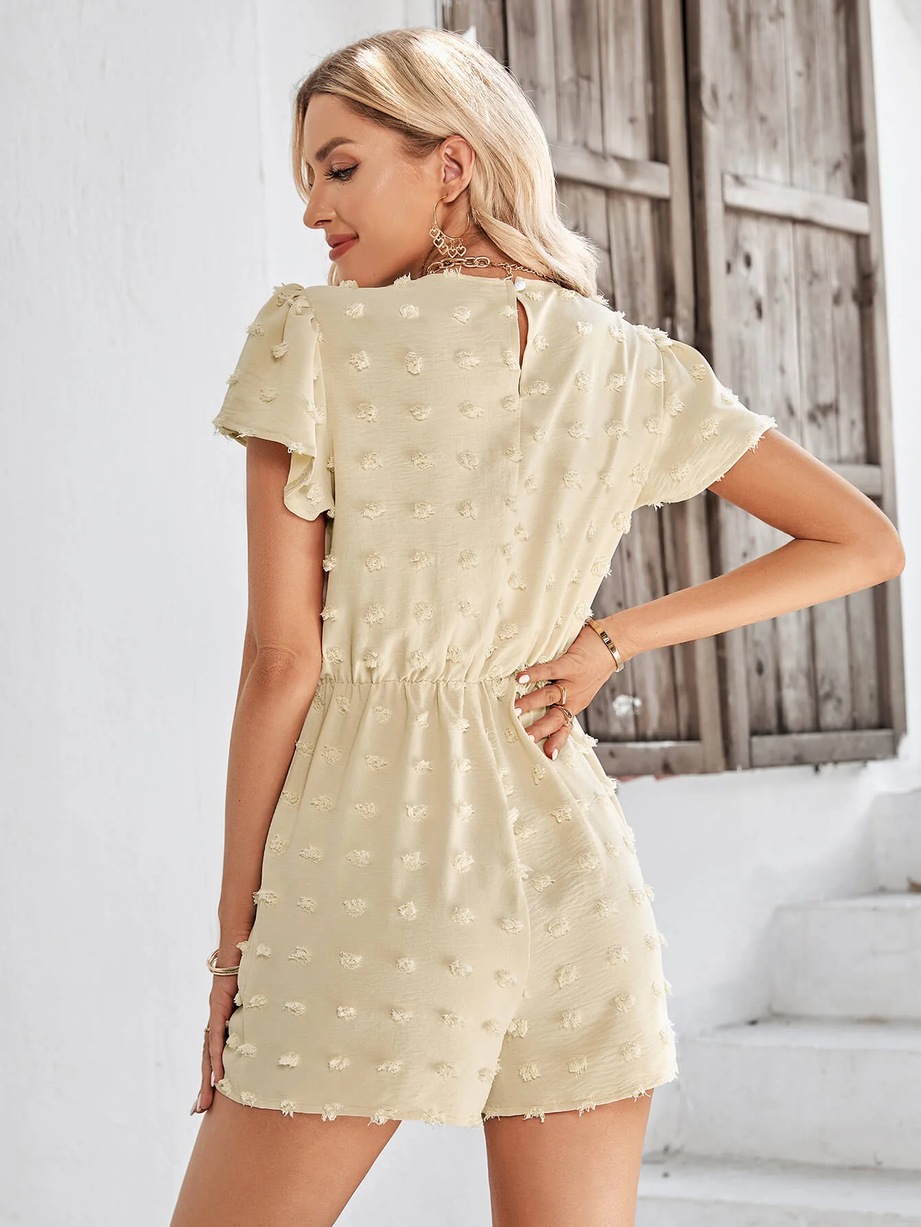 HOUSTON LACE NECK POP ROMPER - APRICOT - Image 2